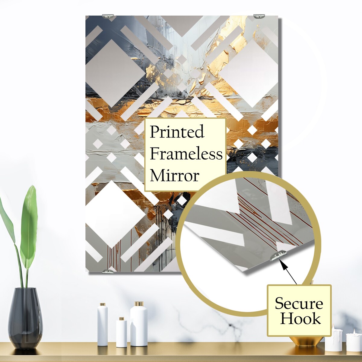 Designart Gold And Grey Modern Liquid Shapes I Abstract Modern Shapes Mirror Gold - Modern Mirror Wall Art Decor