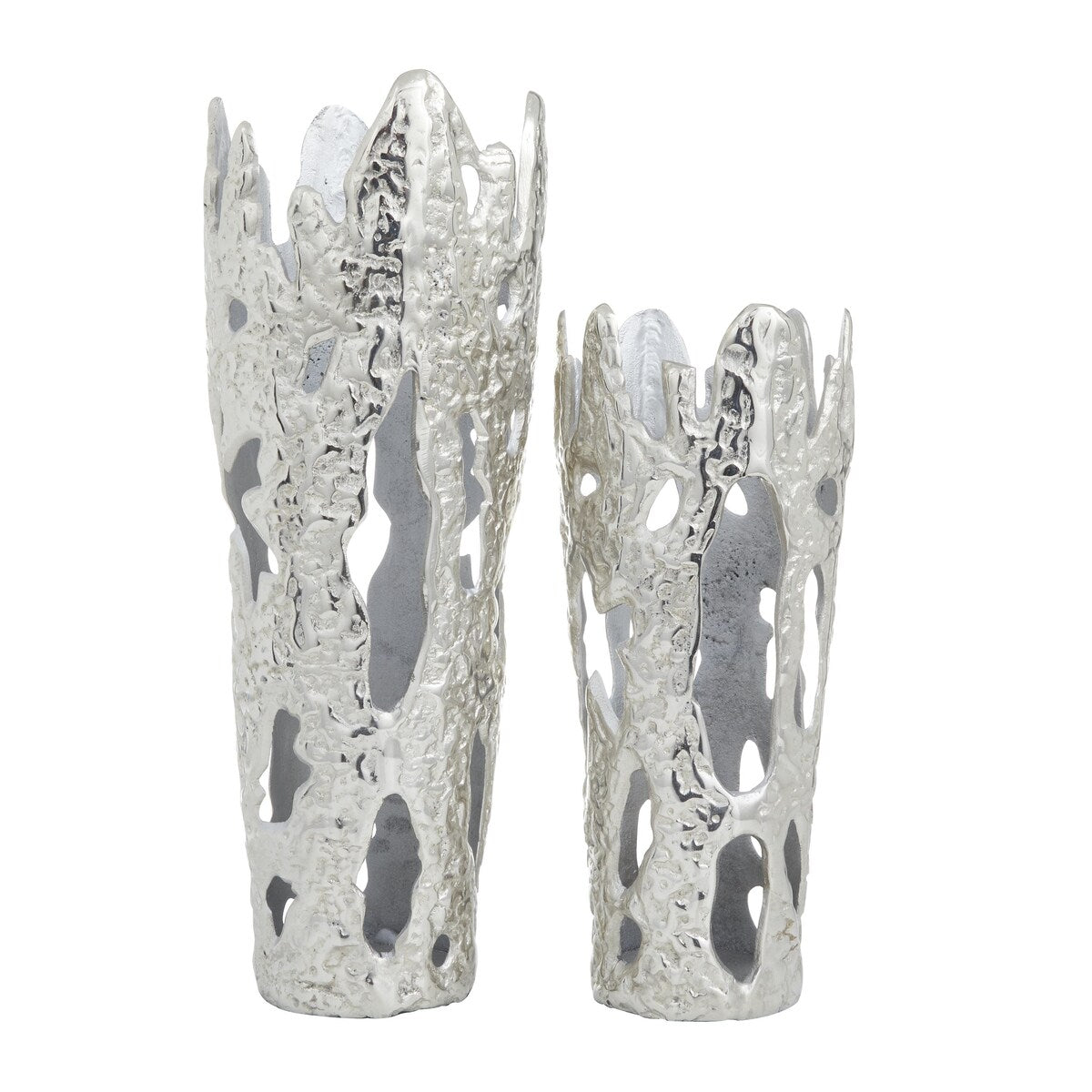 Aluminum Metal Decorative Vase with Cut Out Designs - Set of 2 Gold, Black, Silver - Roche River Decor