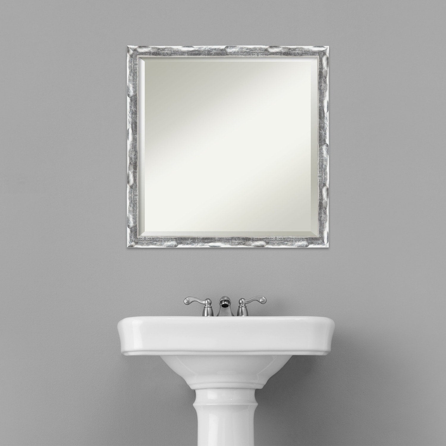 Beveled Bathroom Wall Mirror - Scratched Wave Chrome Frame - Scratched Wave Chrome