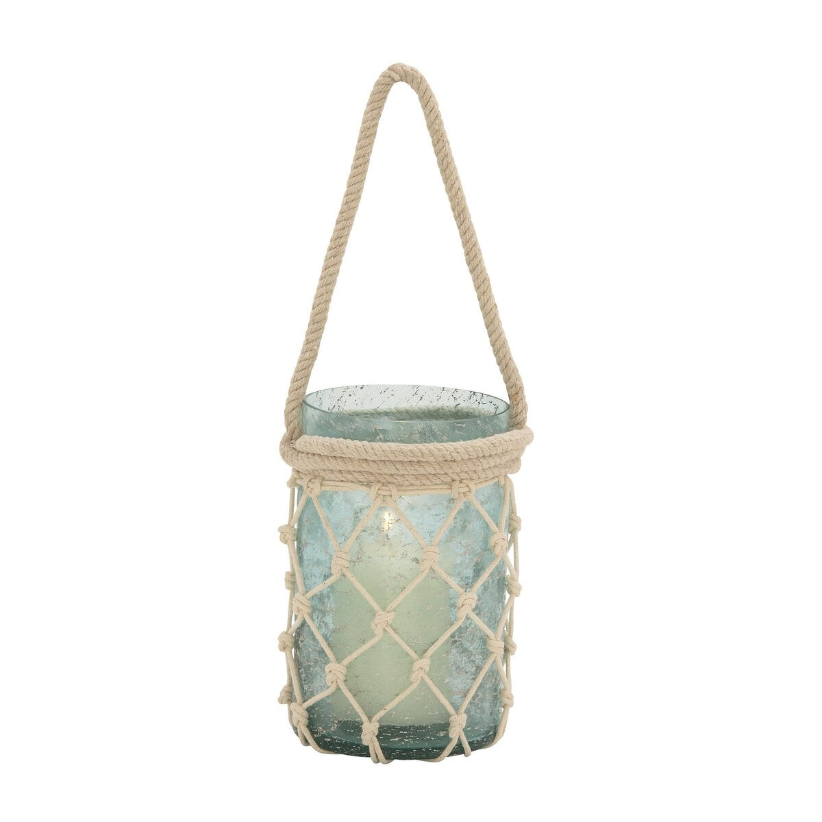 Glass Decorative Indoor Outdoor Candle Lantern with Rope Handle - Blue or Teal - Roche River Decor