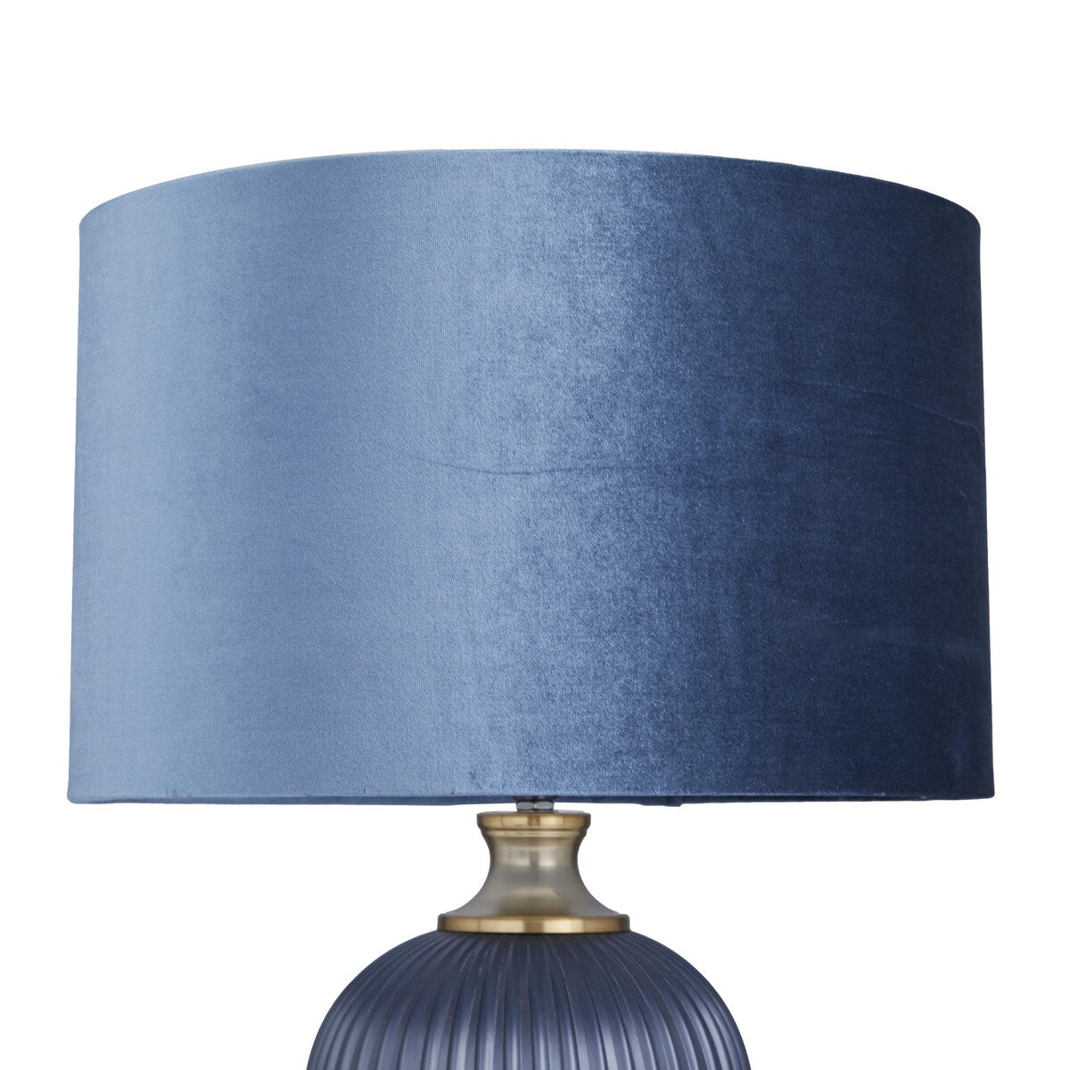 Fabric or Glass Ribbed Room Table Lamp with Velvet Shade and Gold Accents - Blue - Roche River Decor