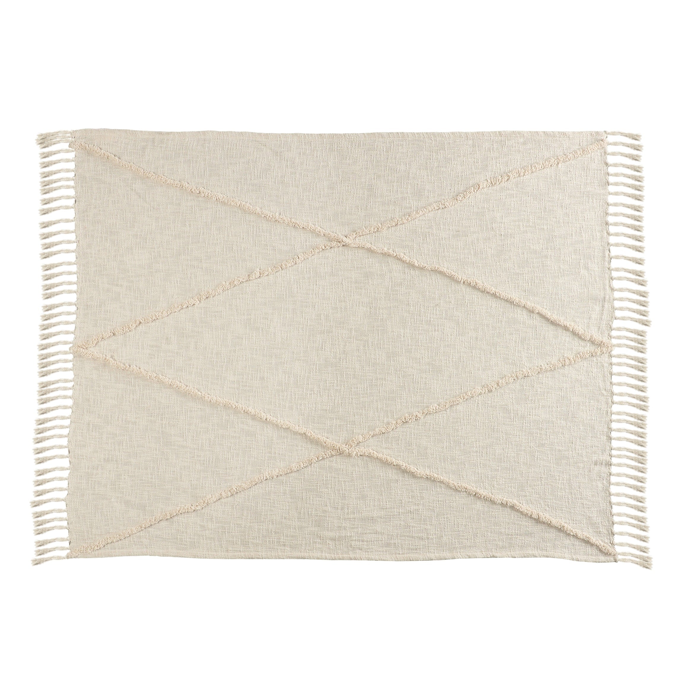 Sevita Handmade Tufted Diamonds Natural Cotton Throw Blanket