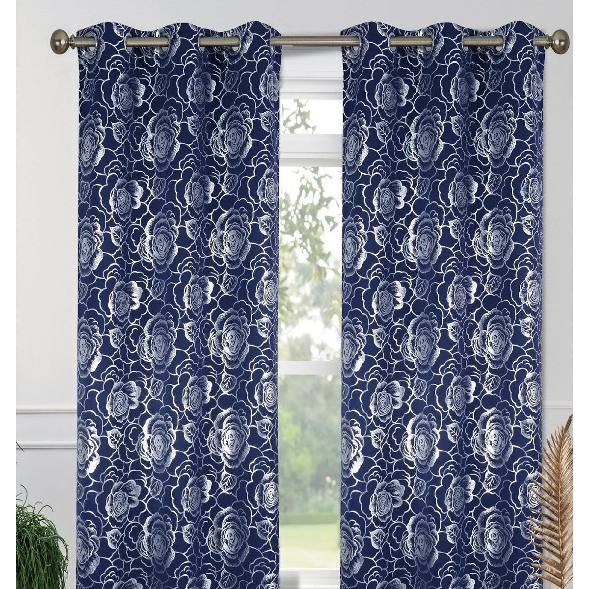 J&V Textiles Floral Metallic Blackout Thermal Grommet Curtain Panels (Set of 2) - Regular