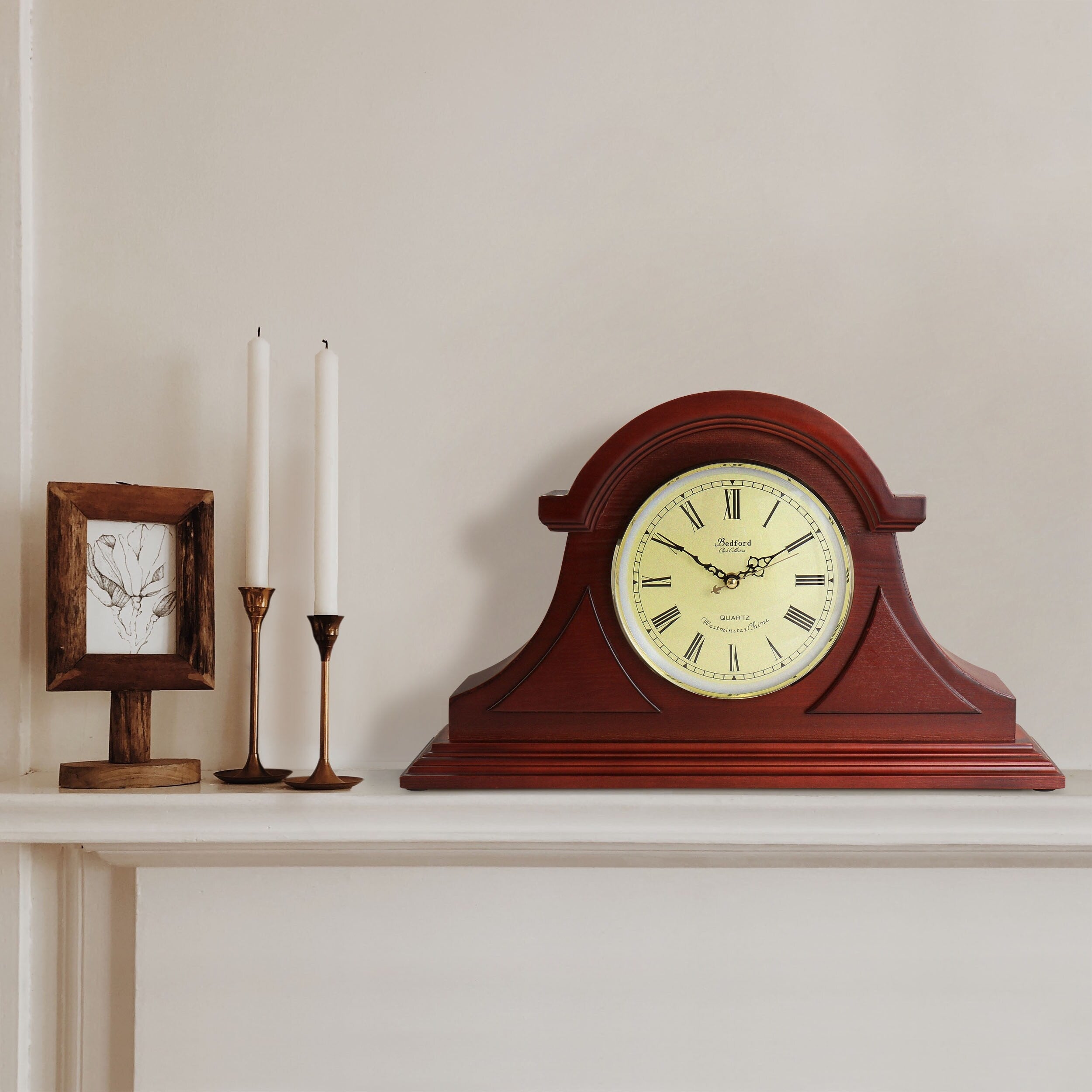 Bedford Clock Collection Redwood Tambour Mantel Clock with Chimes