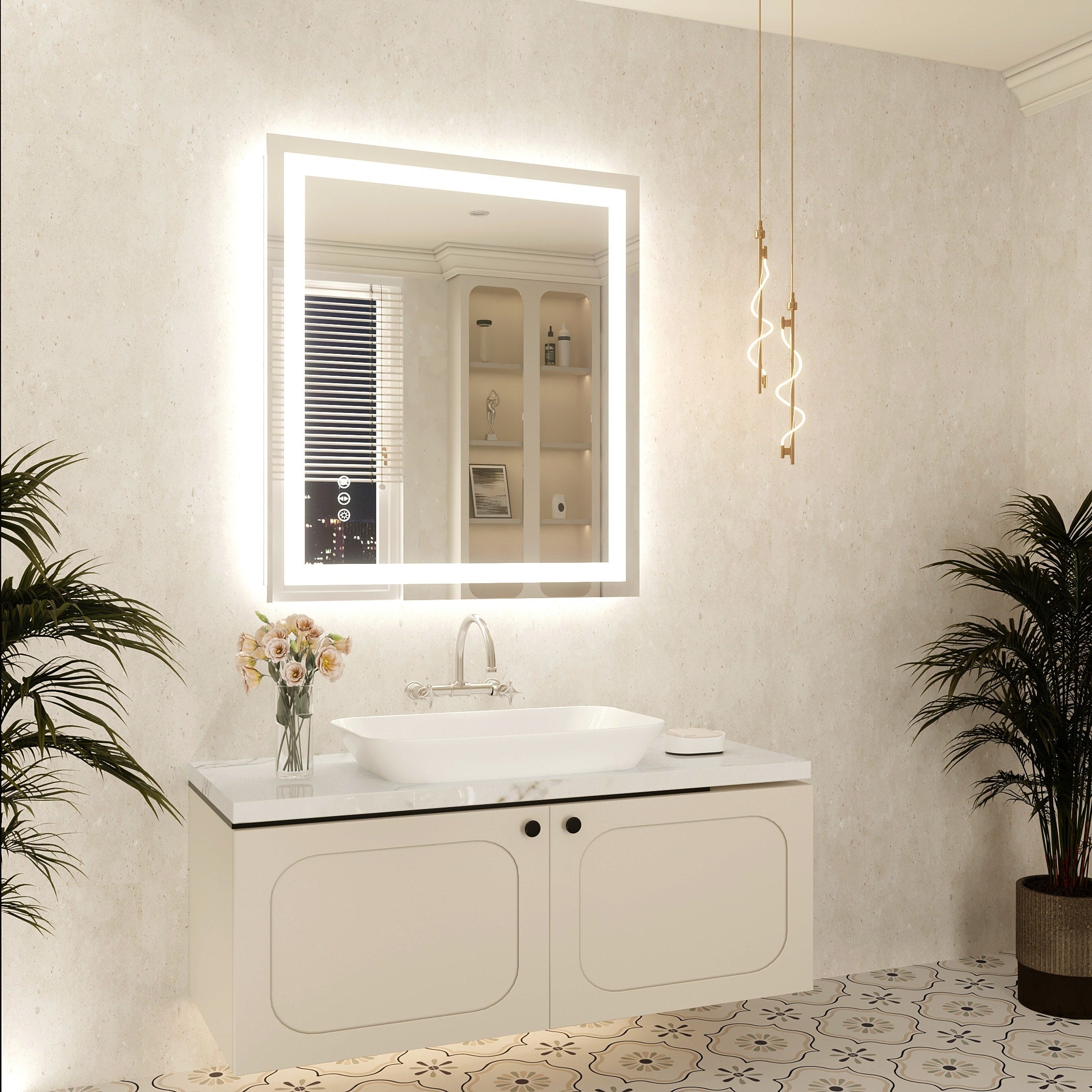 Large Rectangular Frameless Anti-Fog LED Light Wall Mounted Bathroom Vanity Mirror in White - N/A