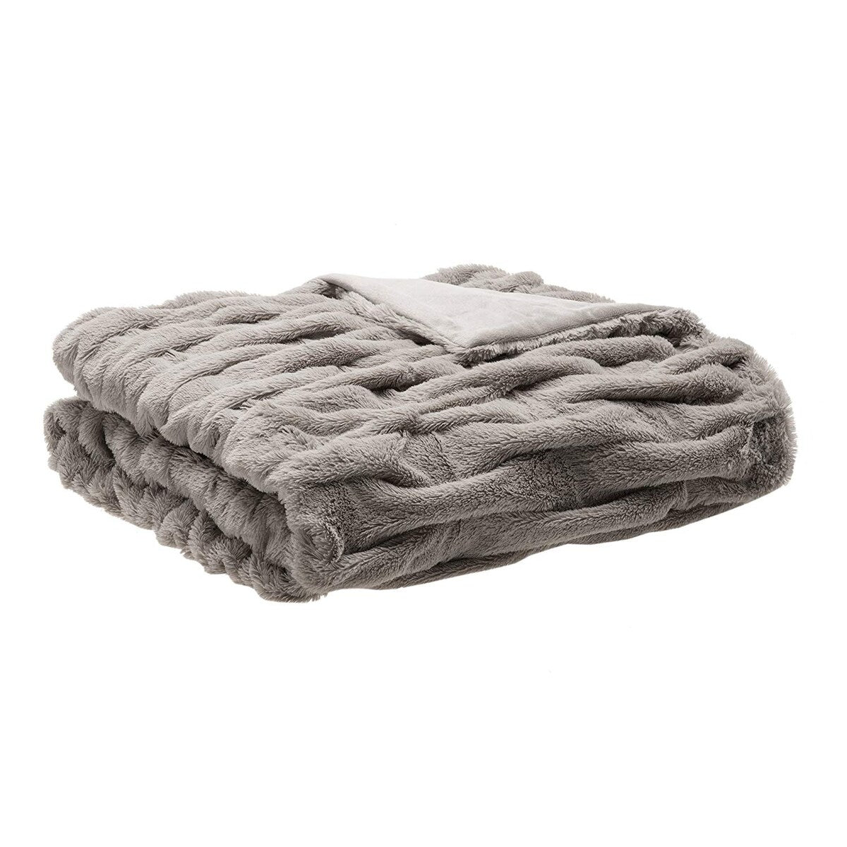 Madison Park Ruched Fur Throw 50 x 60 Grey