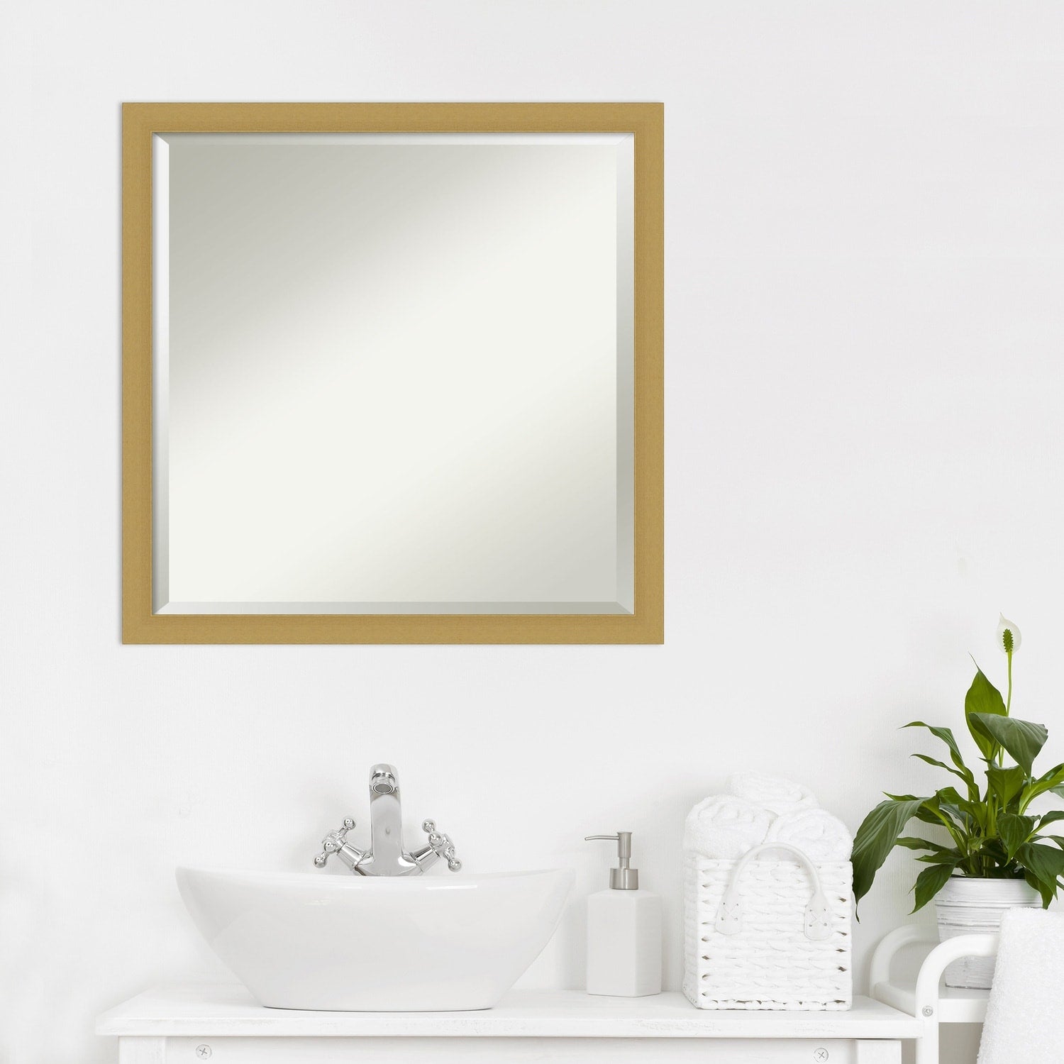 Beveled Bathroom Wall Mirror - Grace Brushed Narrow Frame