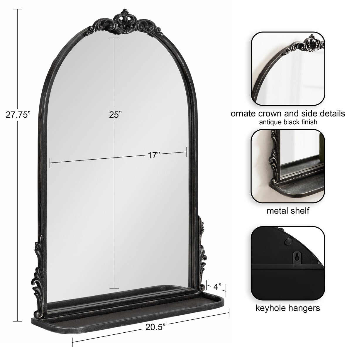 Kate and Laurel Myrcelle Arched Wall Mirror with Shelf