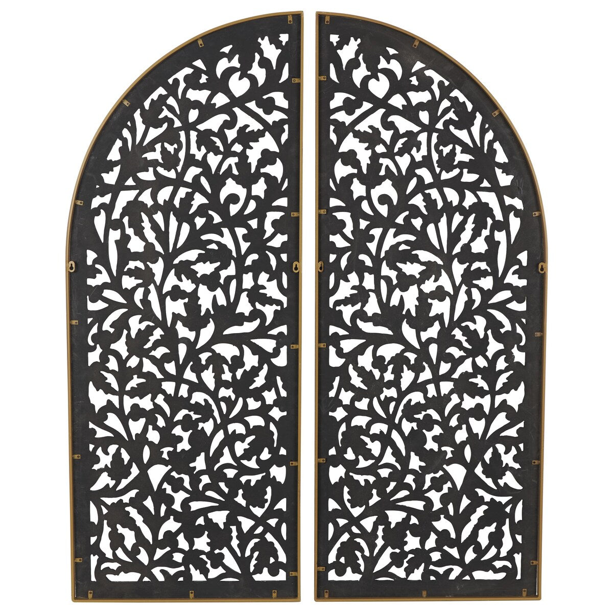 Wooden Floral Handmade Arched Home Wall Decor with Intricate Carvings - Set of 2 Brown - Roche River Decor