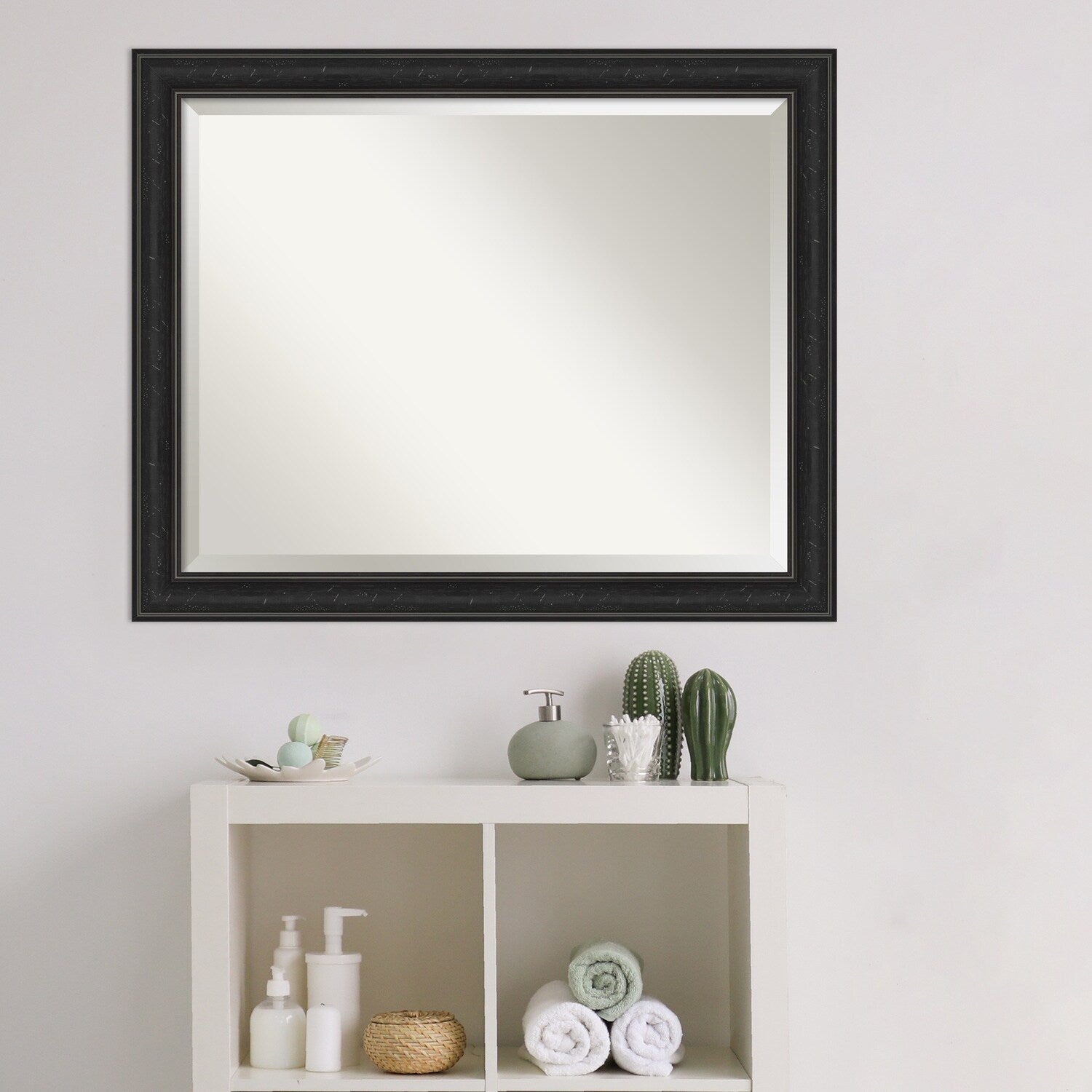 Beveled Bathroom Wall Mirror - Shipwreck Black Narrow Frame