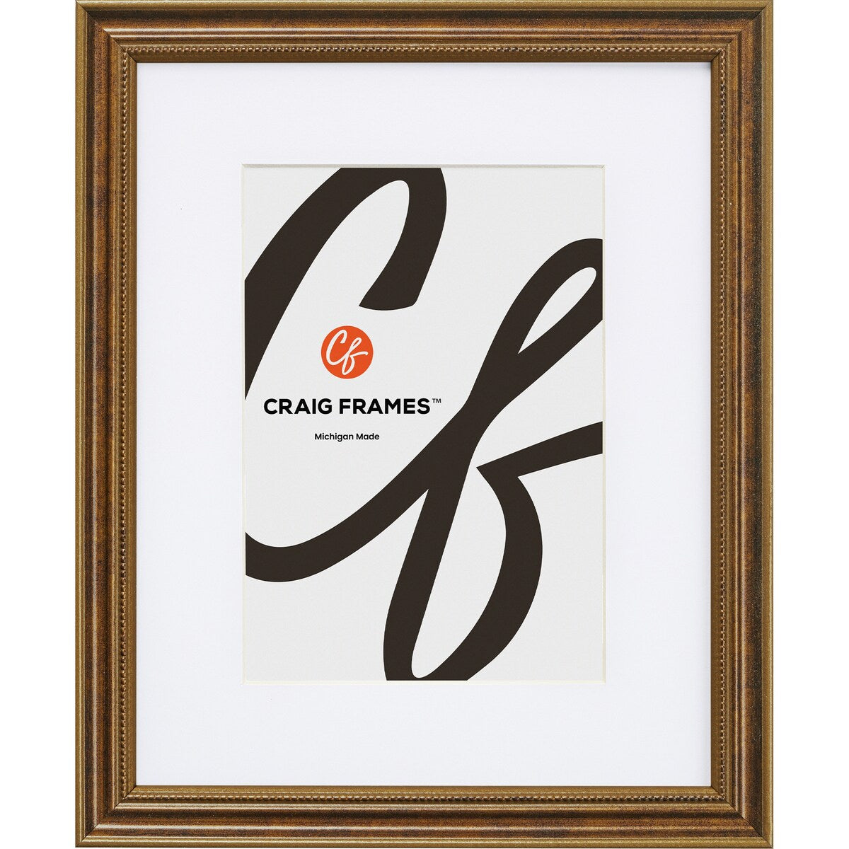 Craig Frames Stratton, Picture Frame Matted to Display a Photo, Aged Bronze