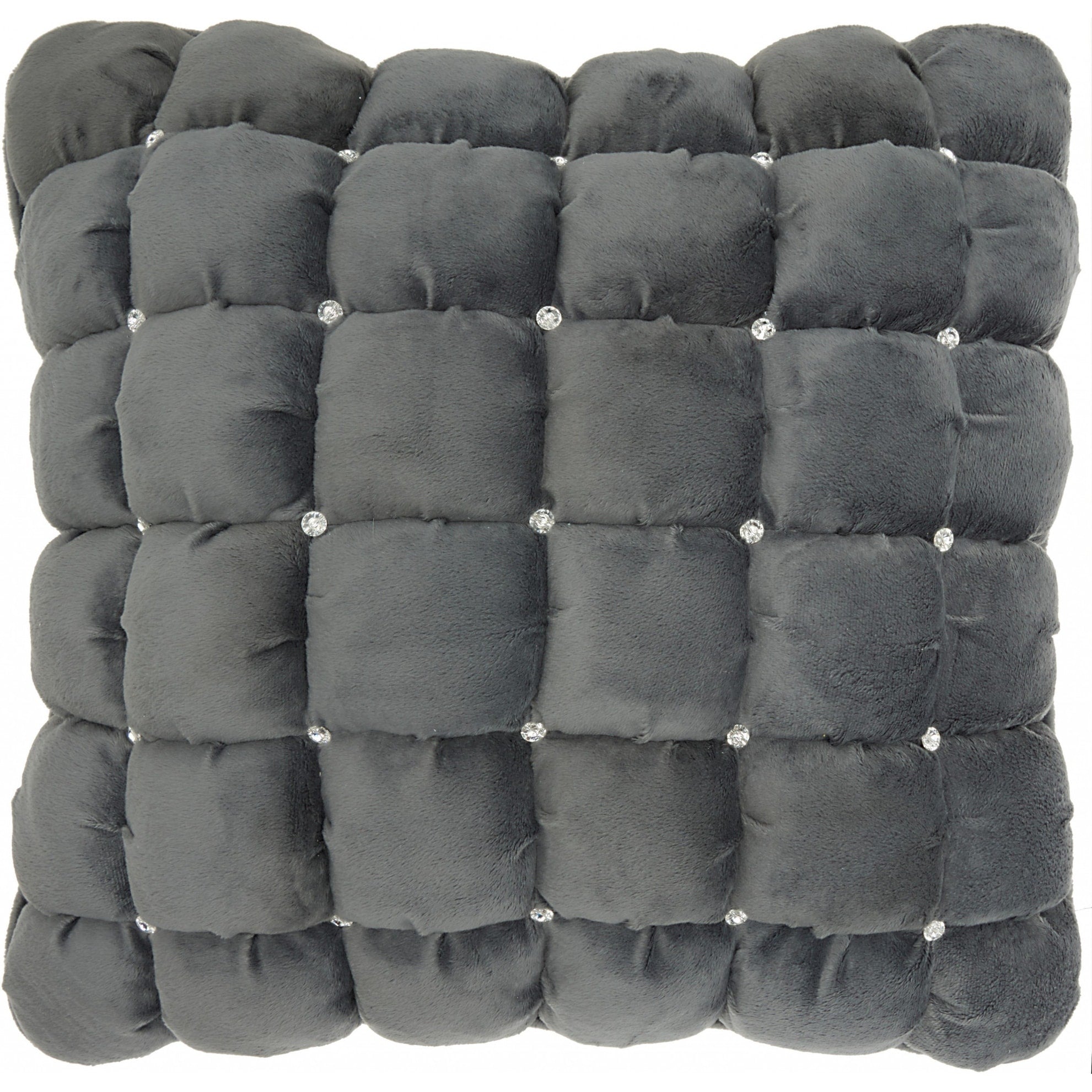 20 Dark Gray with Bling Quilted Velvet Throw Pillow