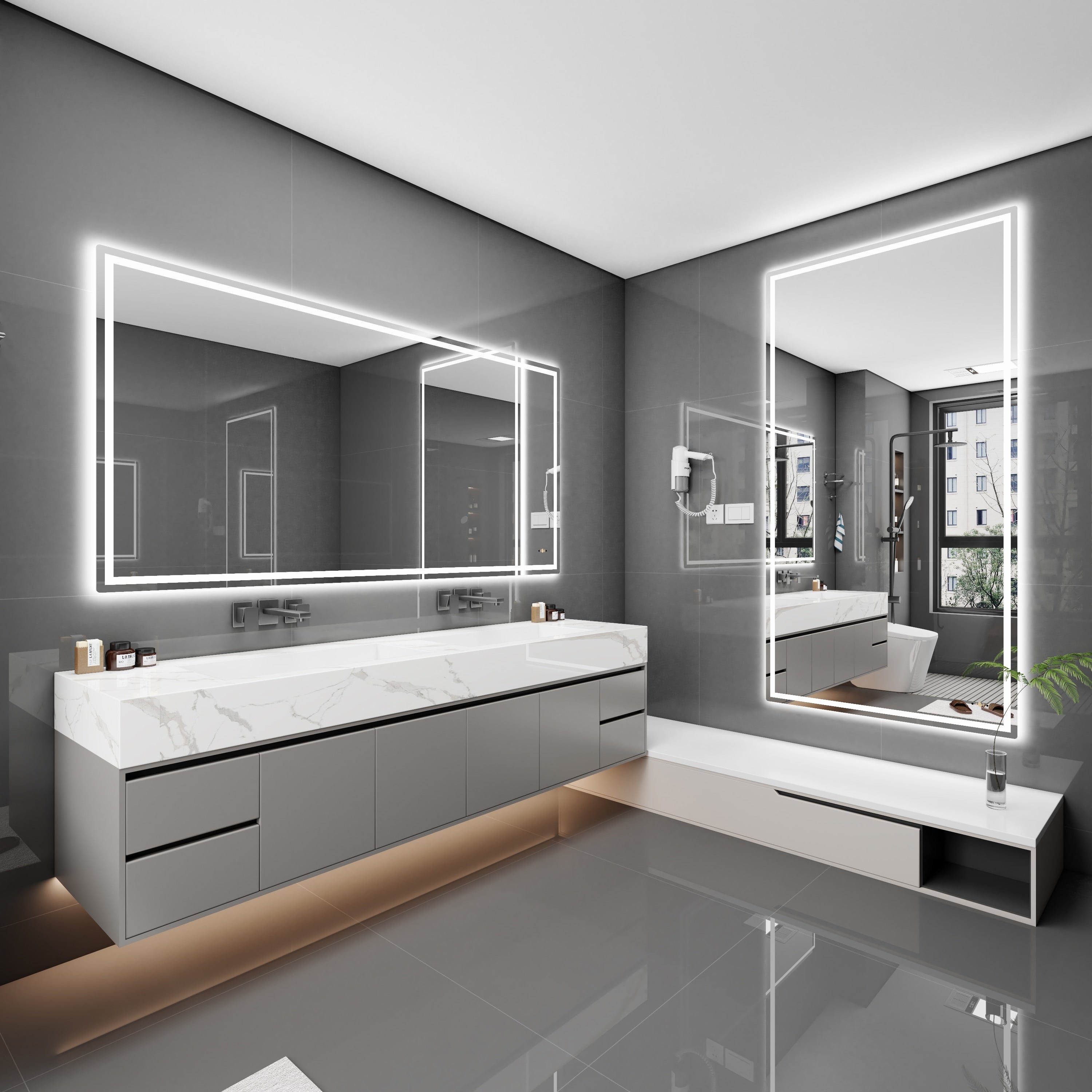 CB HOME Lighted Bathroom Vanity Mirror, LED Wall Mounted Mirror, Gesture Control Smart Lighted Mirror, Dimmable, Frameless