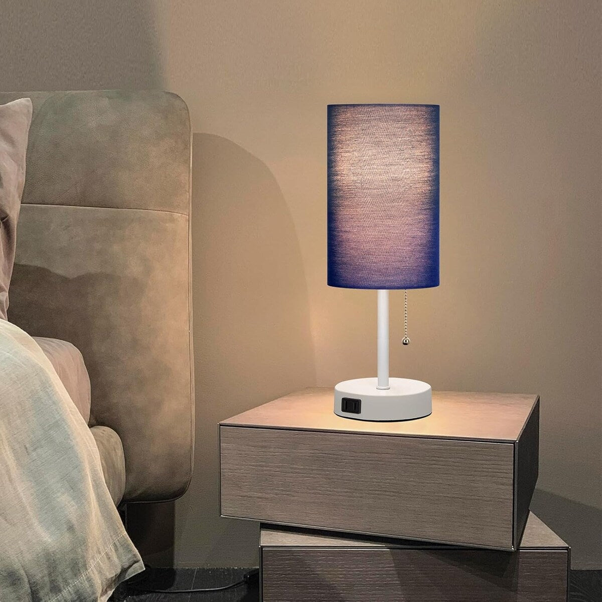 Table Lamp for Bedroom, 3-Color Bedside Lamps with Pull Chain, Bedroom Table Lamps for Nightstand, Bulb Included