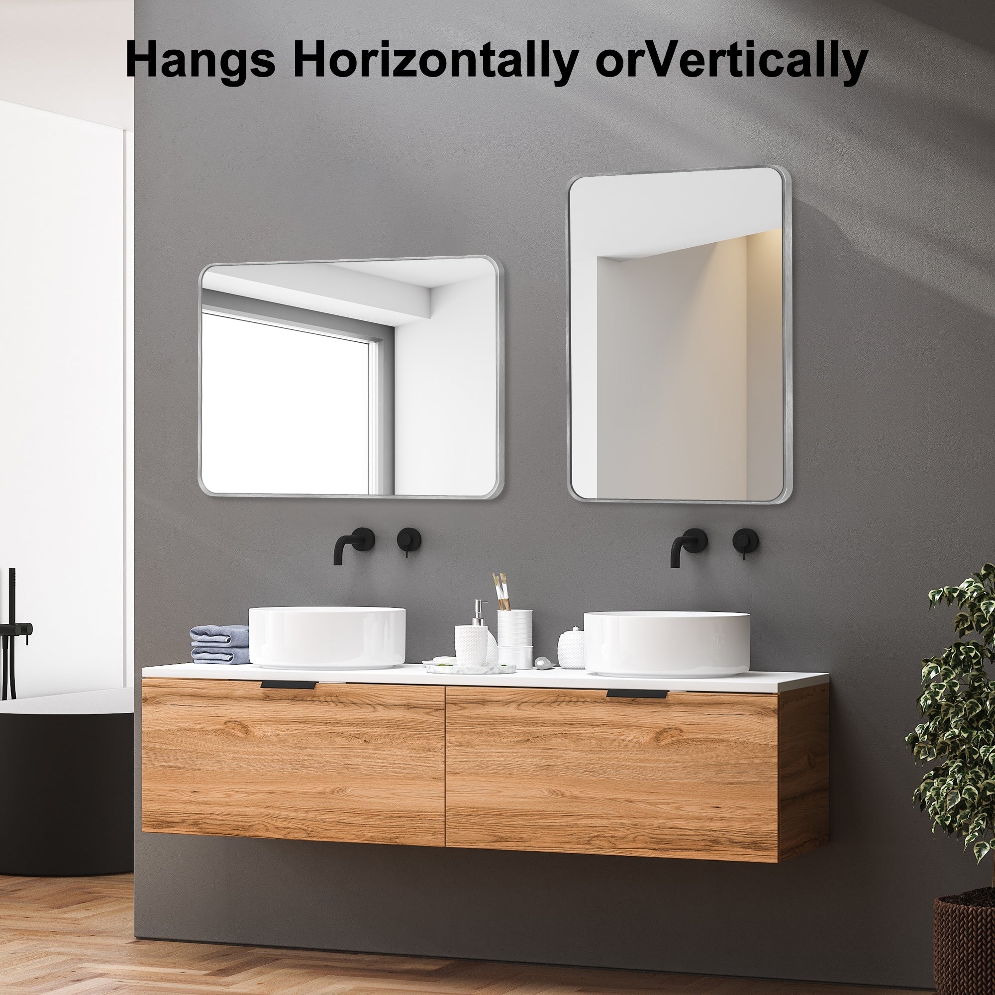 Wall Mount Bathroom Rectangle Vanity Mirror (Horizontal/Vertical)