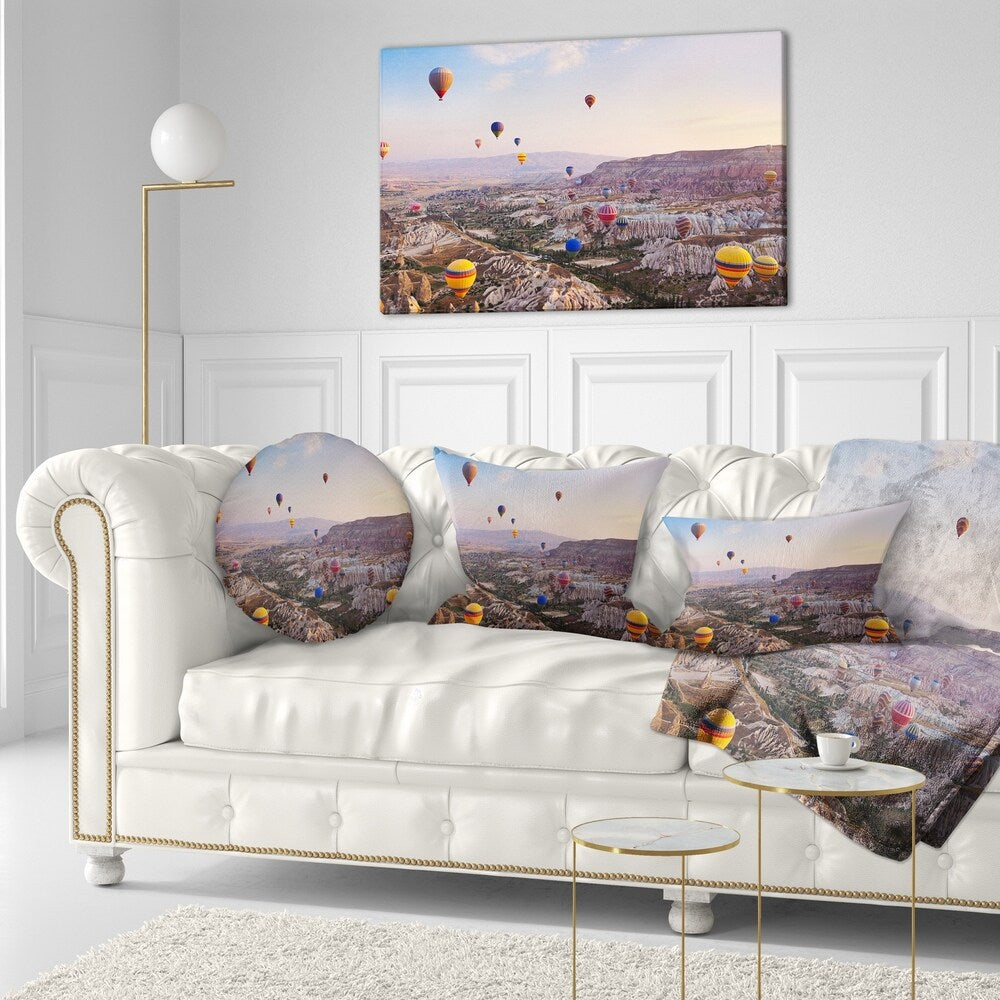 Designart 'Hot Air Balloon Flying' Photography Throw Pillow