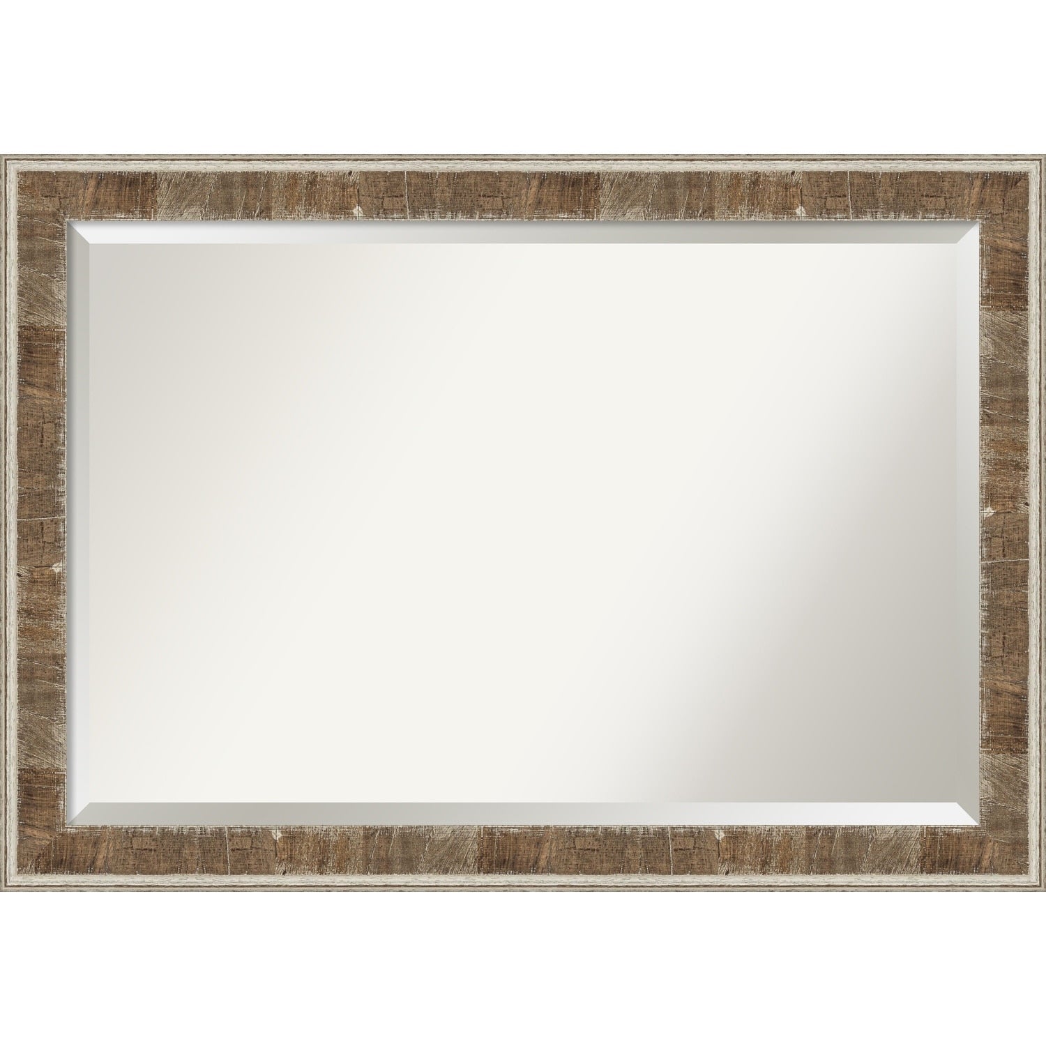 Beveled Wood Bathroom Wall Mirror - Farmhouse Brown Narrow Frame