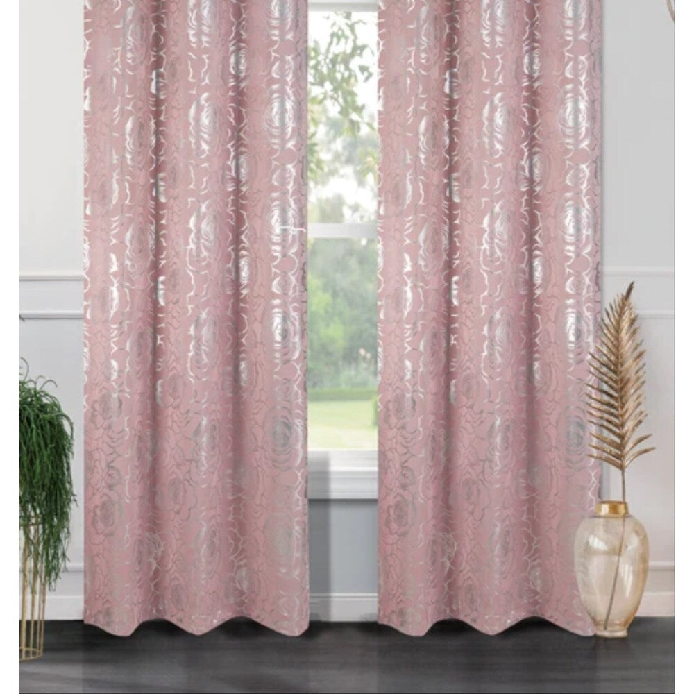 J&V Textiles Floral Metallic Blackout Thermal Grommet Curtain Panels (Set of 2) - Regular