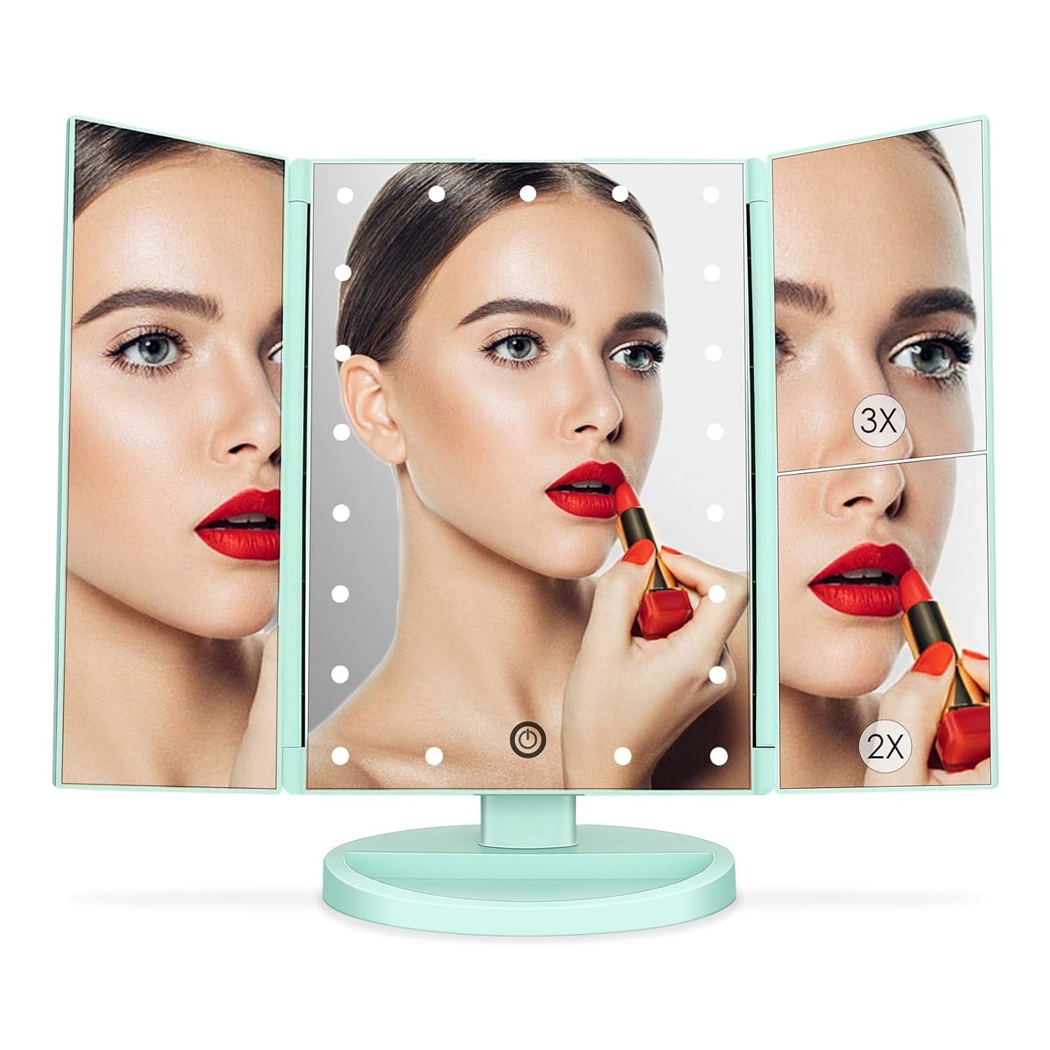 Tabletop Mount Trifold Lighted Vanity Mirror with 21 LED Lights,Two Power Supply Mode Make up Mirror