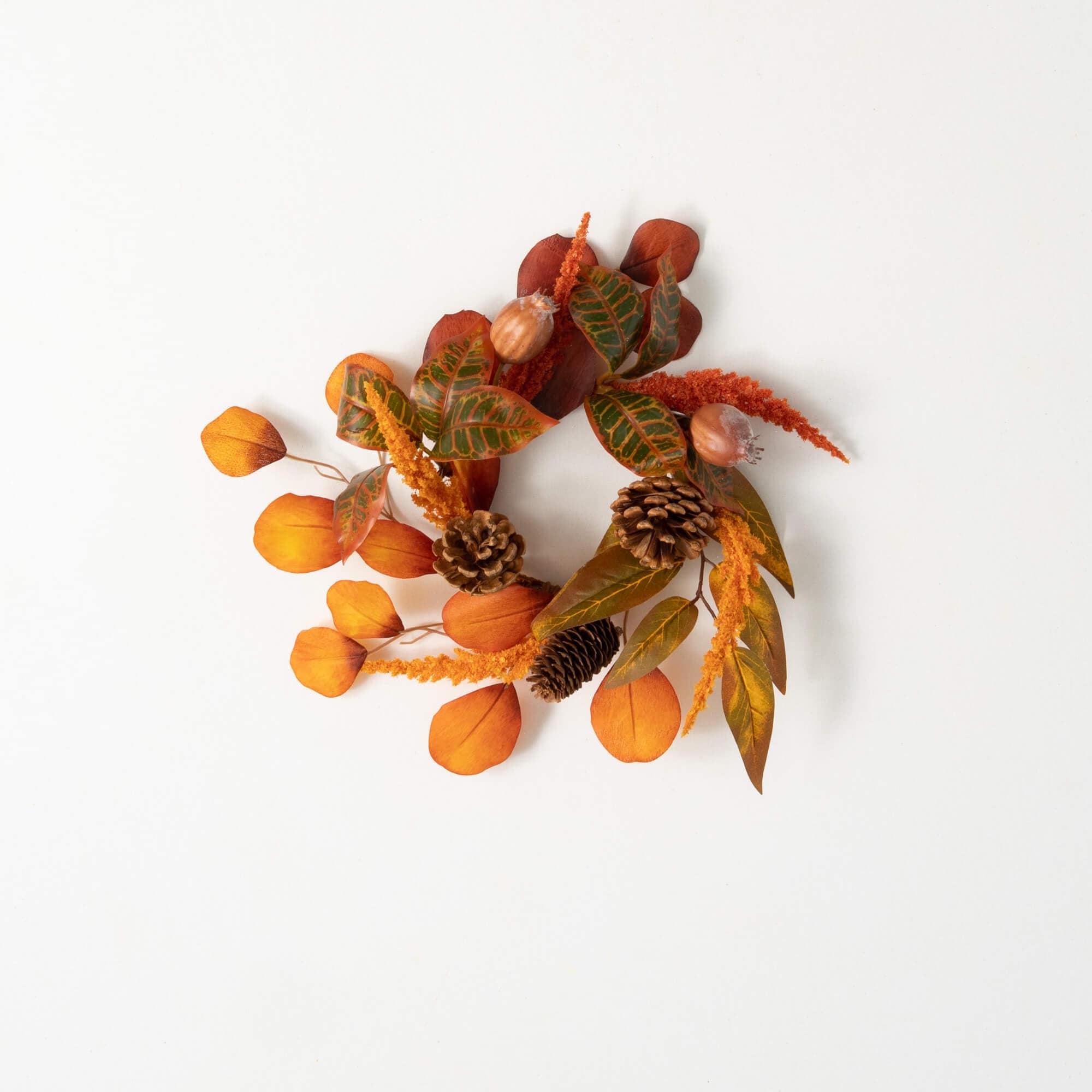 Sullivans Mixed Fall Leaf & Wheat Mini Wreath, Orange