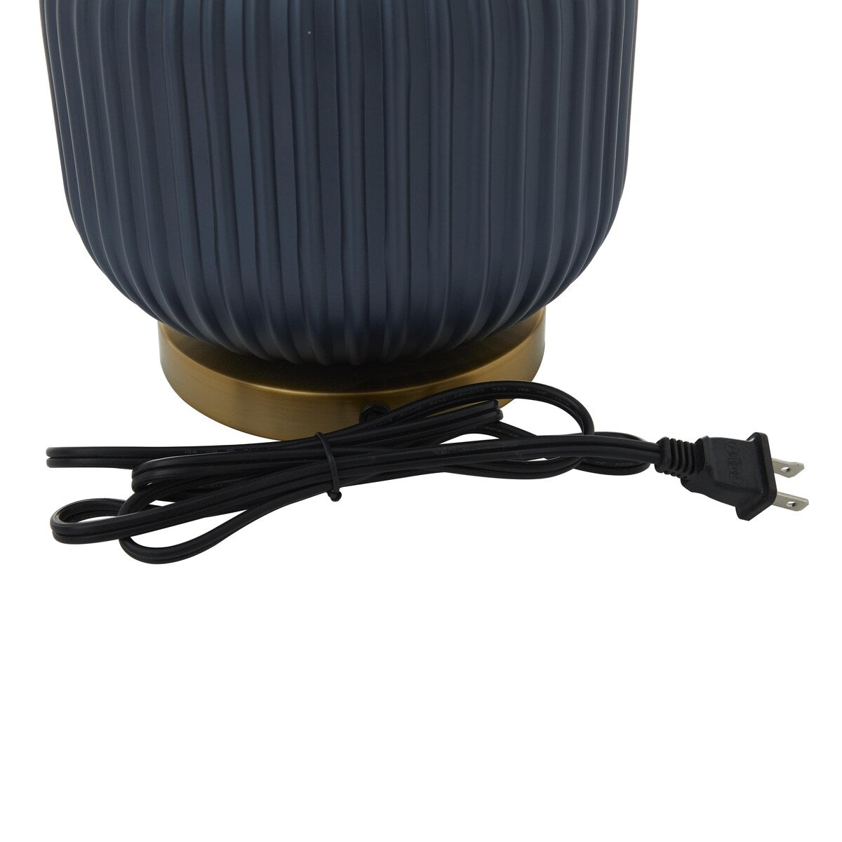 Fabric or Glass Ribbed Room Table Lamp with Velvet Shade and Gold Accents - Blue - Roche River Decor