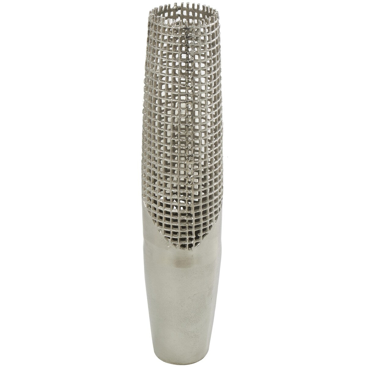 Aluminum Metal Grid Inspired Decorative Vase with Open Frame Design - Silver - Roche River Decor