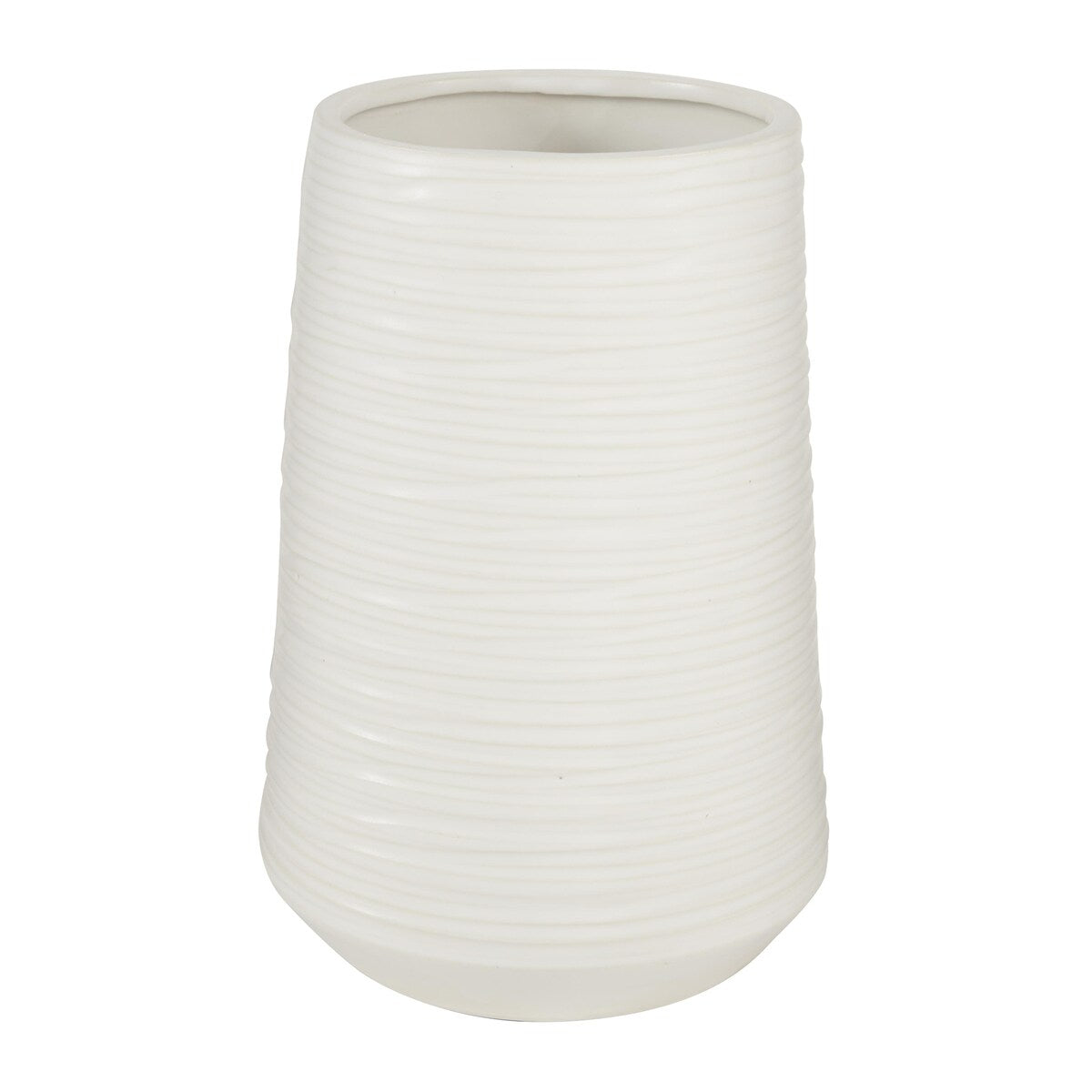 Porcelain Ceramic Ribbed Decorative Vase - White - CosmoLiving by Cosmopolitan