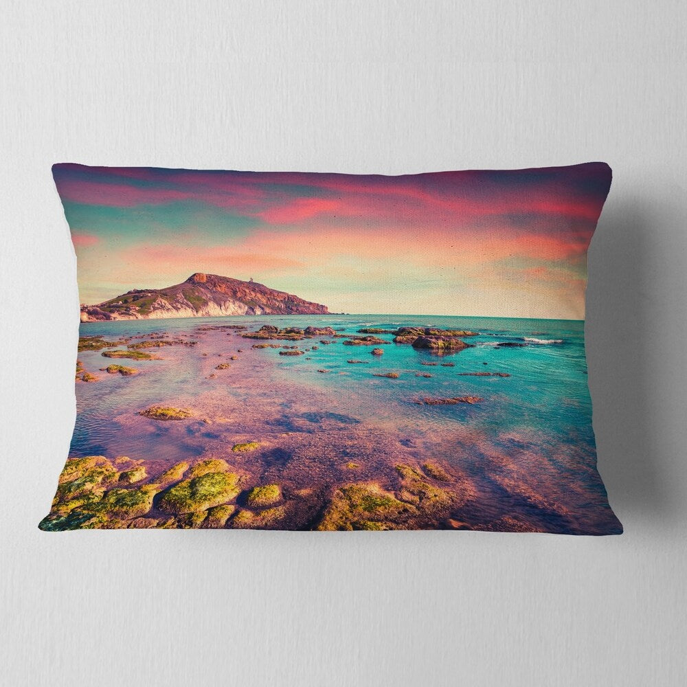 Designart 'Giallonardo Beach Colorful Sunset' Seashore Photo Throw Pillow