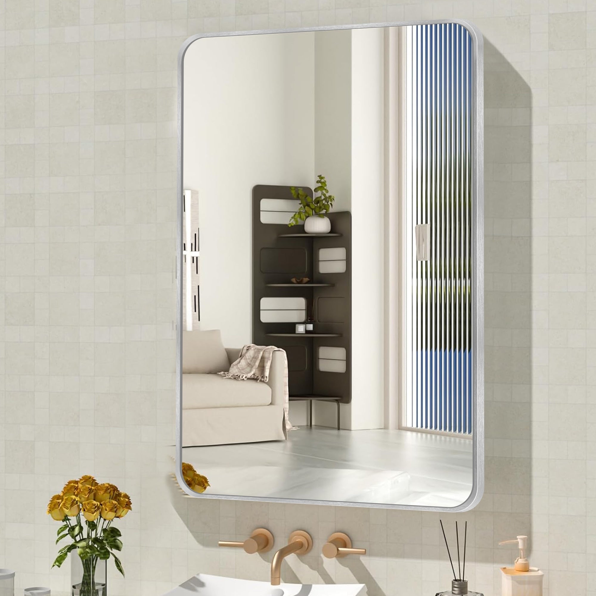 Wall Mount Bathroom Rectangle Vanity Mirror (Horizontal/Vertical)