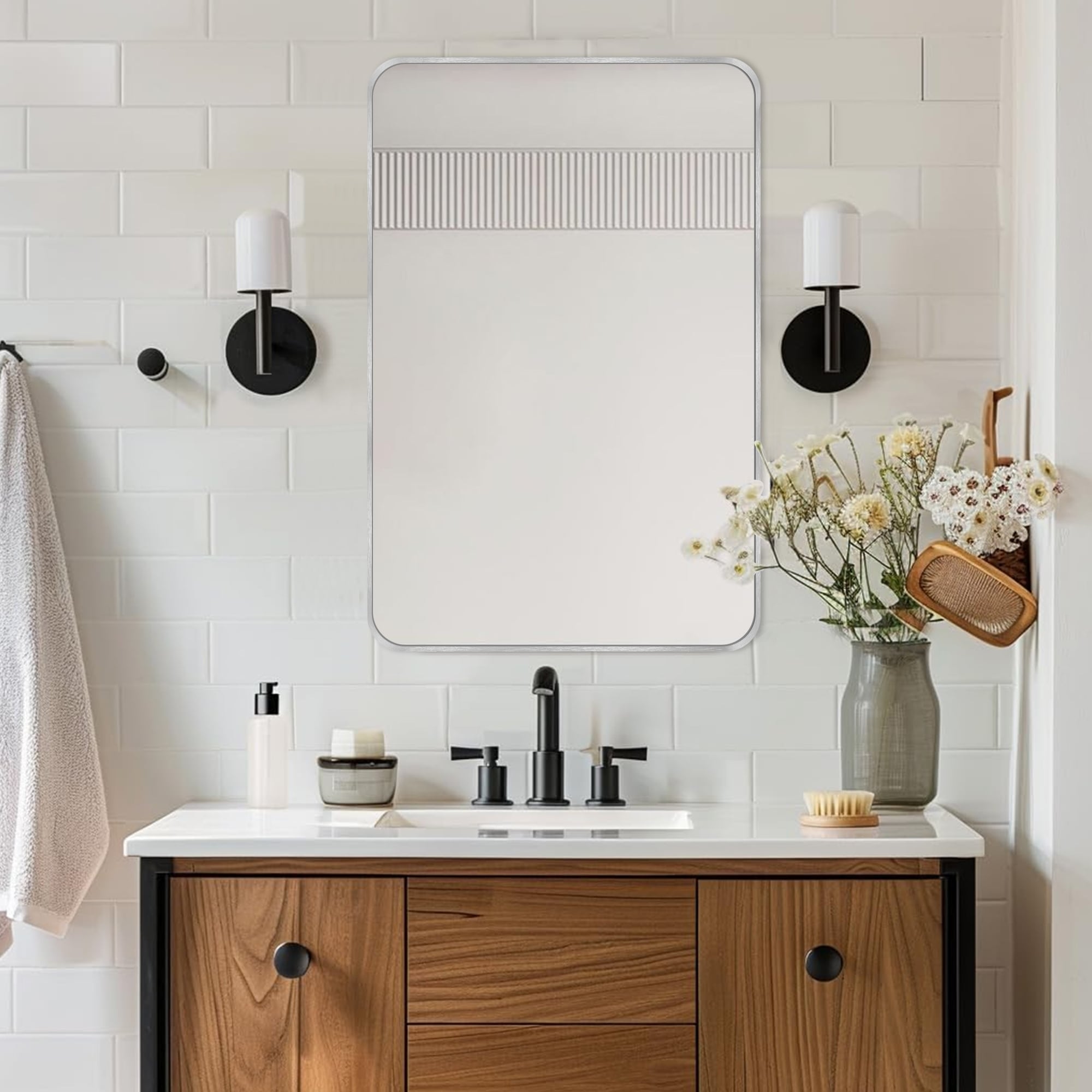 Wall Mount Bathroom Rectangle Vanity Mirror (Horizontal/Vertical)