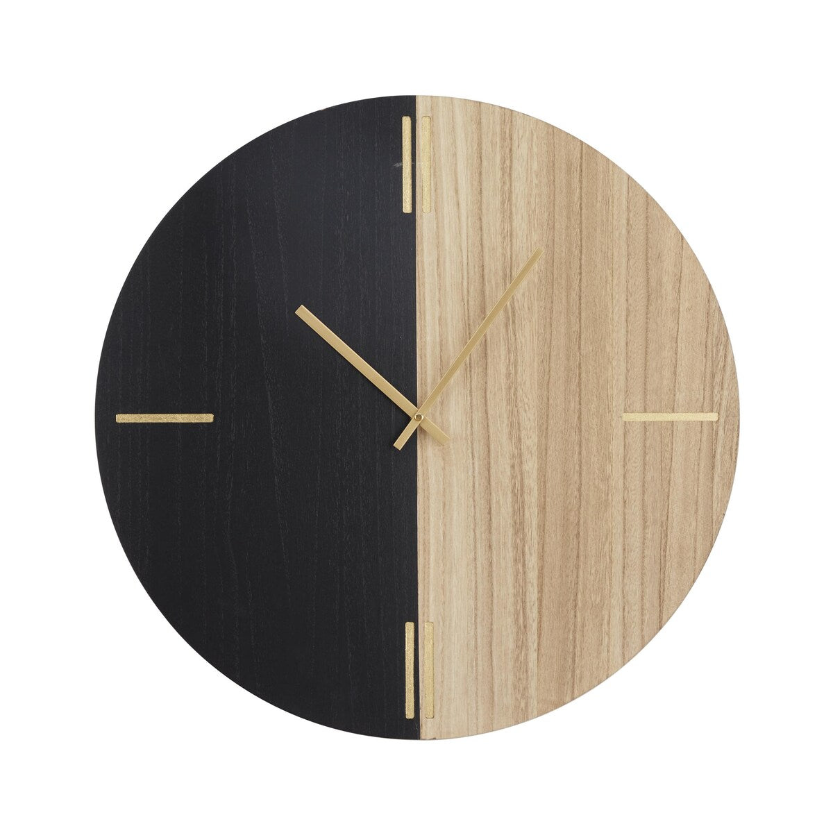 Wooden Round Decorative Wall Clock with Marble Side - Black or Brown - CosmoLiving by Cosmopolitan