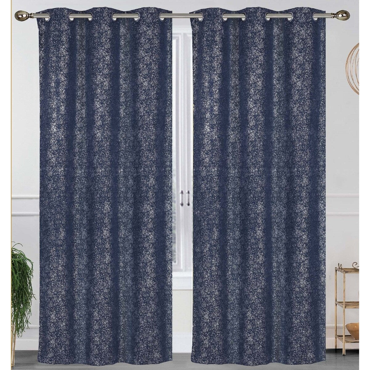 J&V Textiles Cassie Metallic Textured Blackout Grommet Top Curtains - 38X84 -76X84