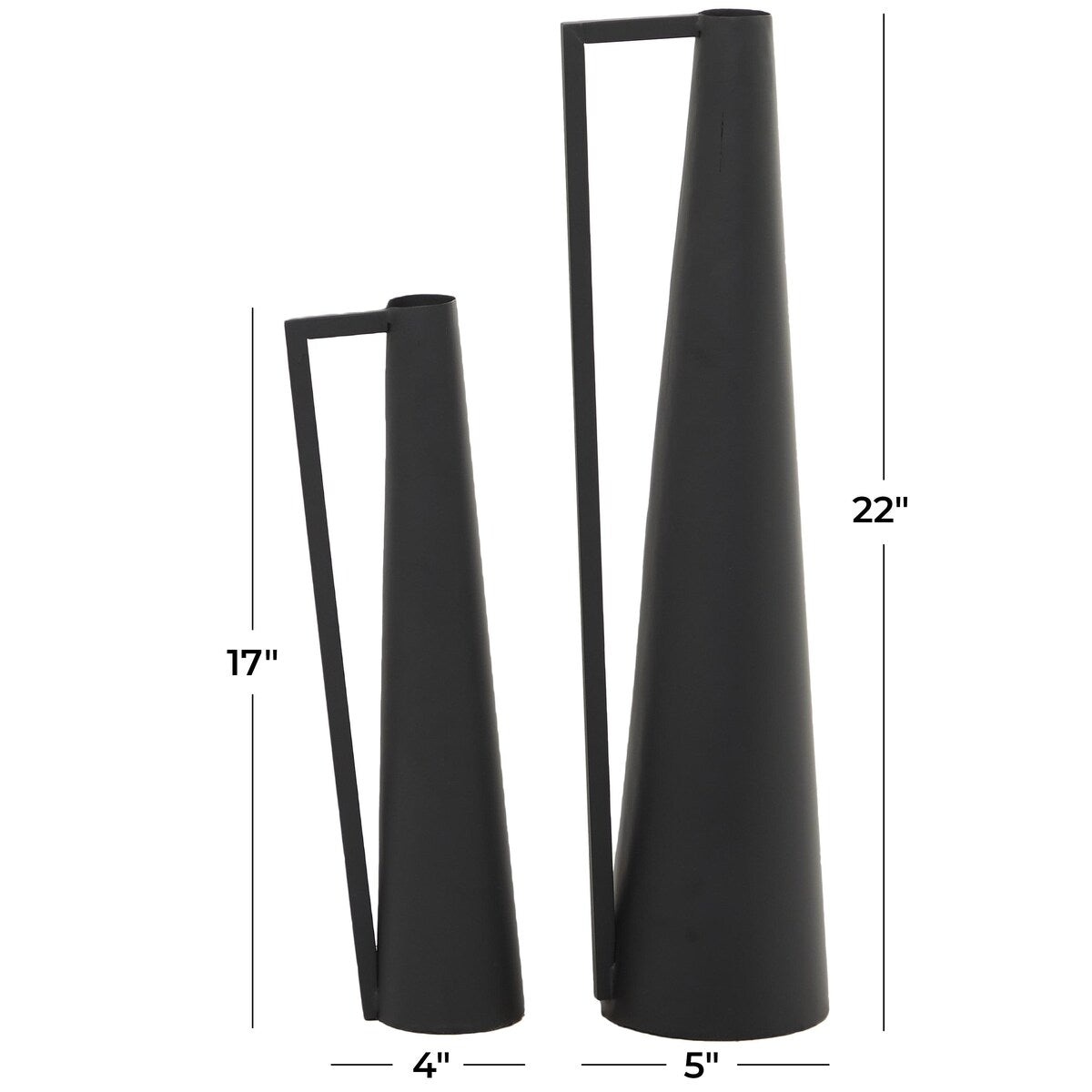 Metal Slim Cone Decorative Vase with Handles - Set of 2 Black, White, Gold, Silver, Dark Gray - CosmoLiving by Cosmopolitan