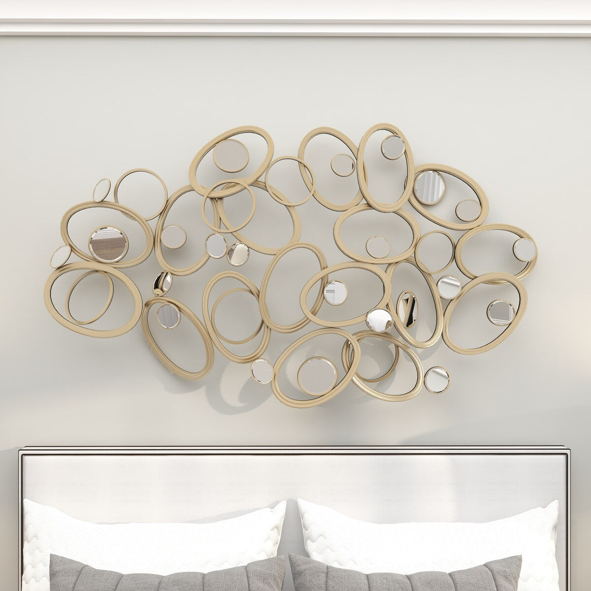 Metal Geometric Home Wall Decor with Round Mirrored Accents - Roche River Decor