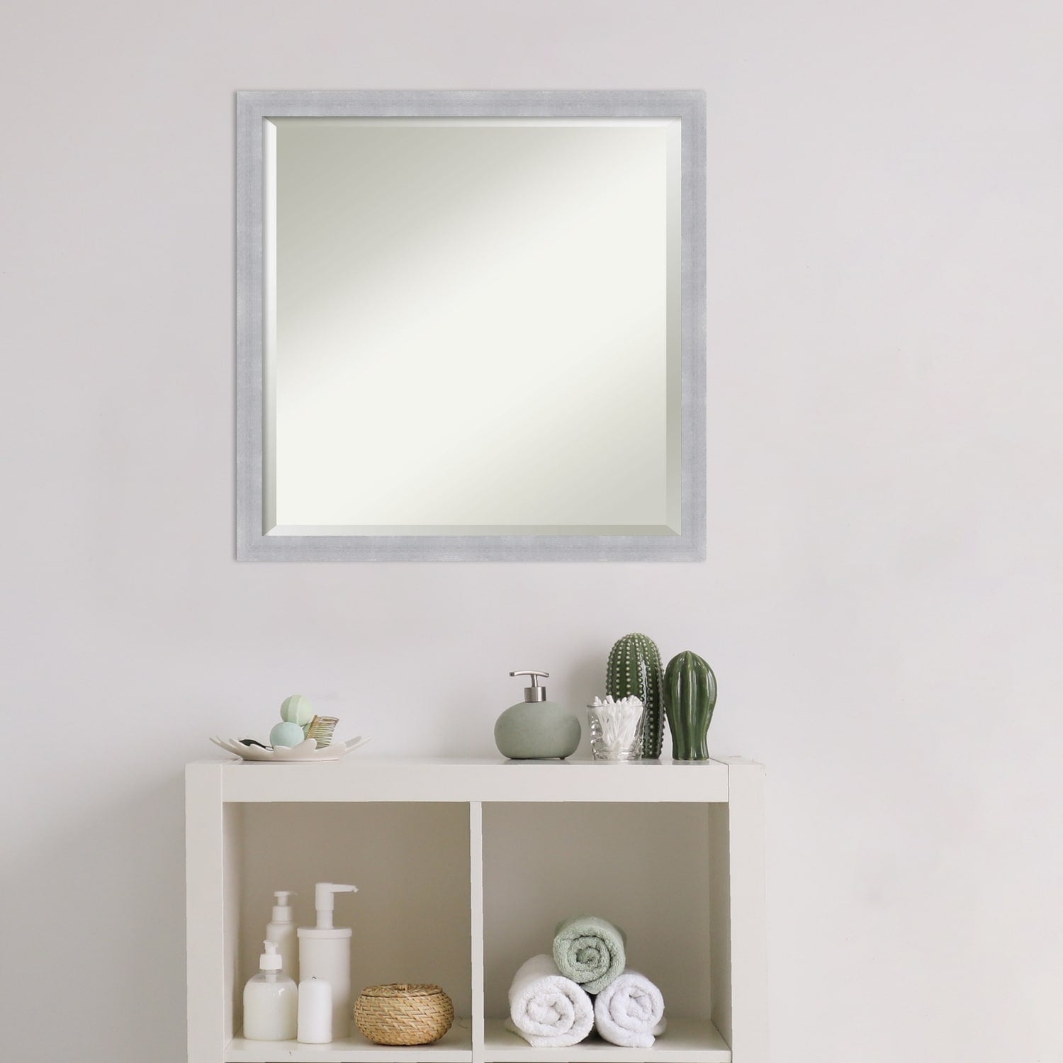 Beveled Bathroom Wall Mirror - Grace Brushed Narrow Frame