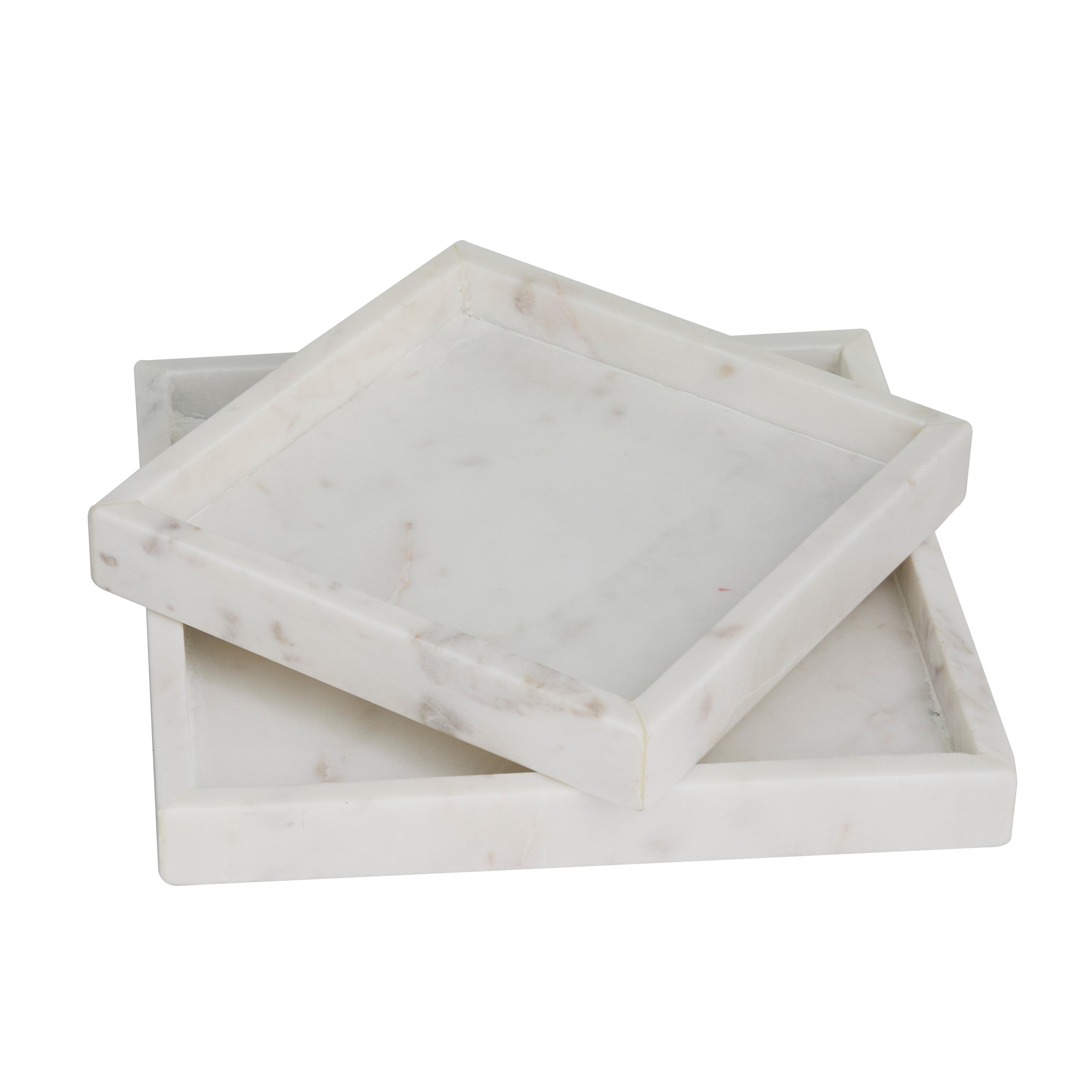 CosmoLiving by Cosmopolitan Marble Tray with Raised Border (Set of 2) - White, Black, Green