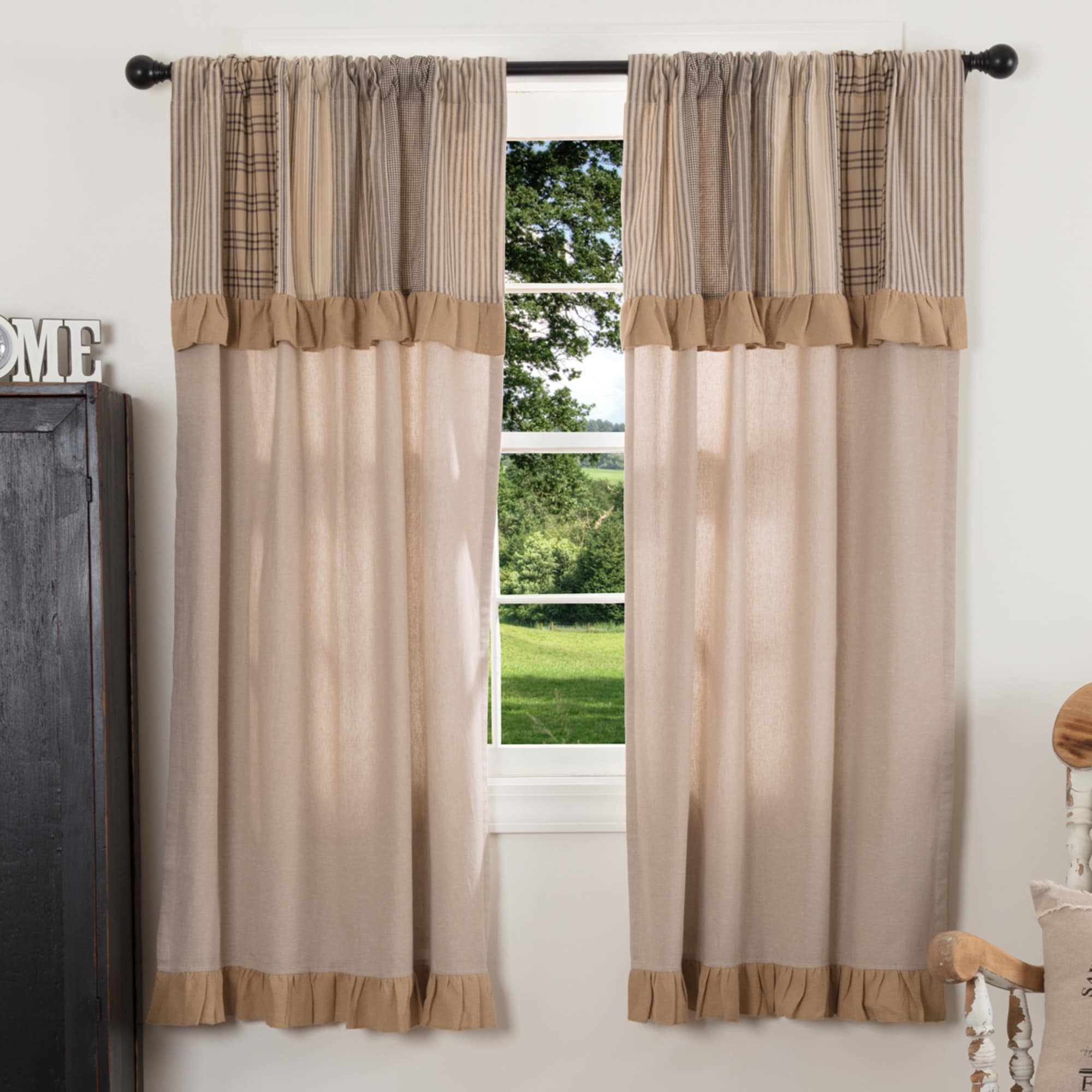 Sawyer Mill Patchwork Short Panel with Valance Set - Short Panel 63x36