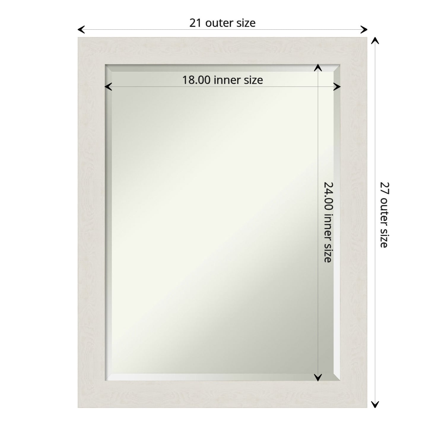 Beveled Bathroom Wall Mirror - Rustic Plank White Narrow Frame