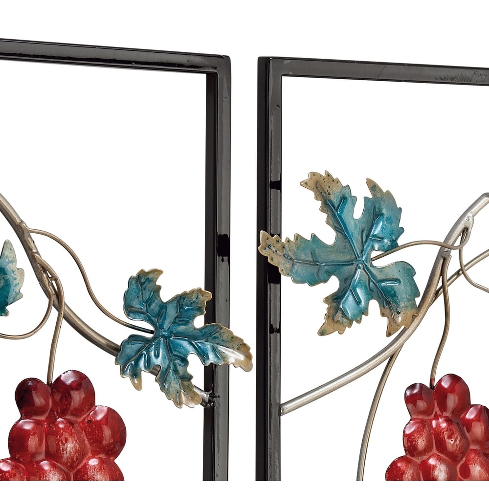 Multi Colored Metal Wine Home Wall Decor with Grapes Detailing (Set of 2)