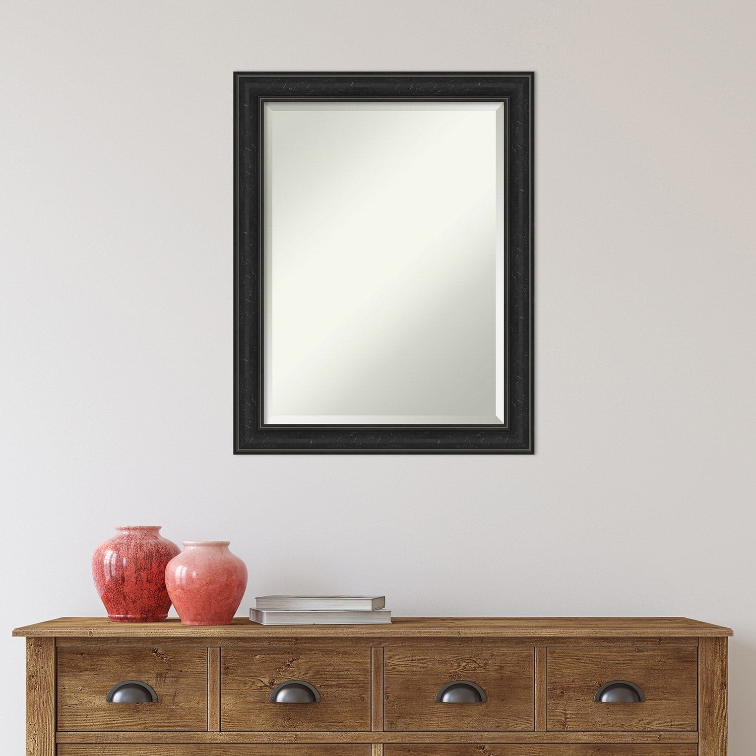 Beveled Bathroom Wall Mirror - Shipwreck Black Narrow Frame