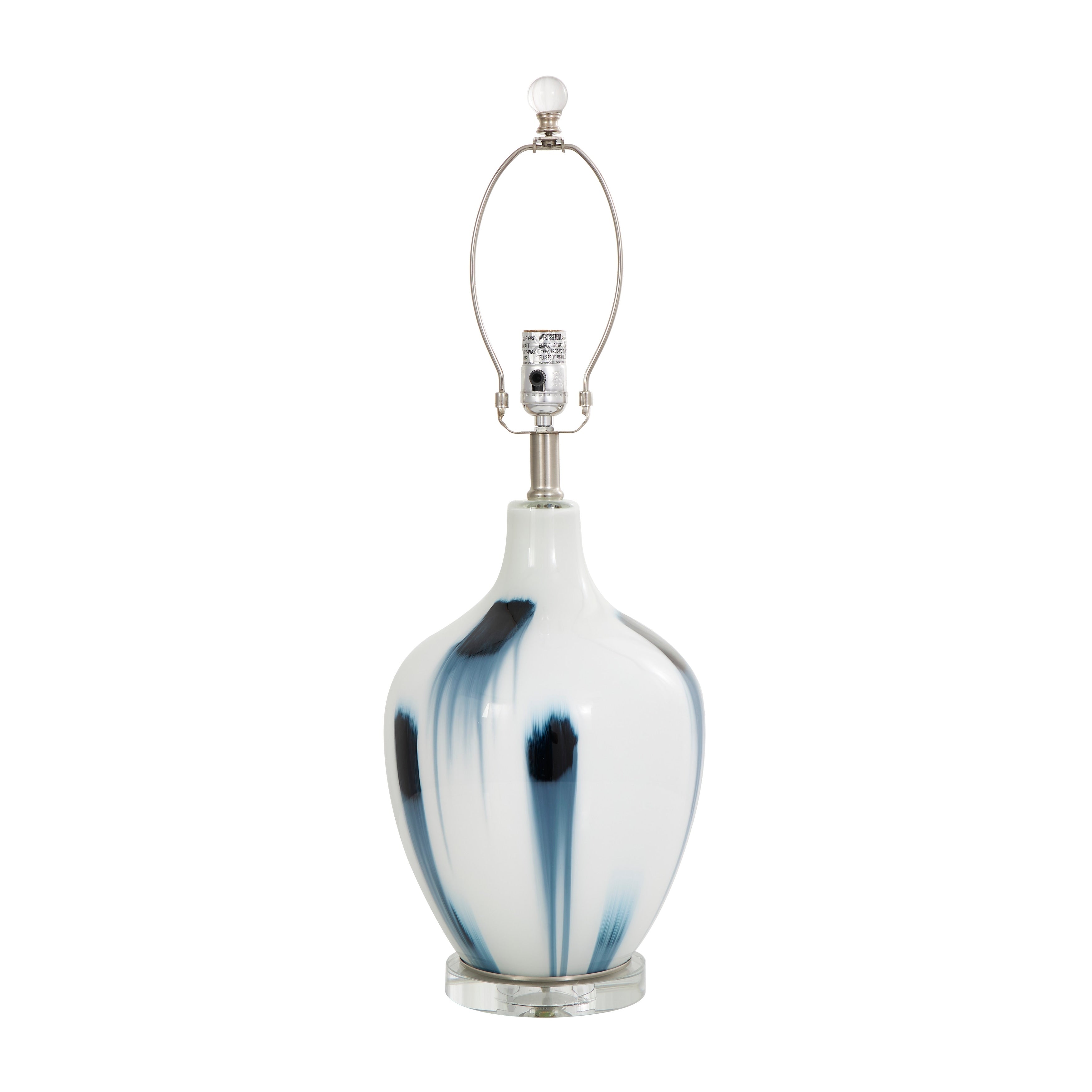 White Glass Abstract Accent Lamp with Blue Drip Splatter Design