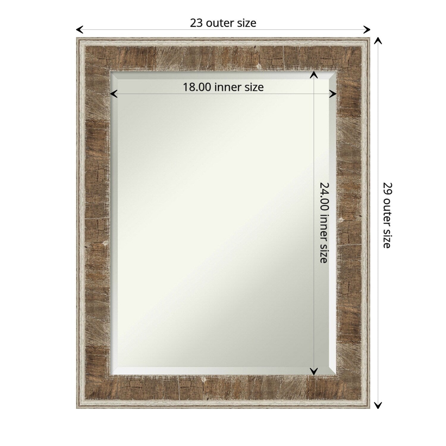 Beveled Wood Bathroom Wall Mirror - Farmhouse Brown Narrow Frame