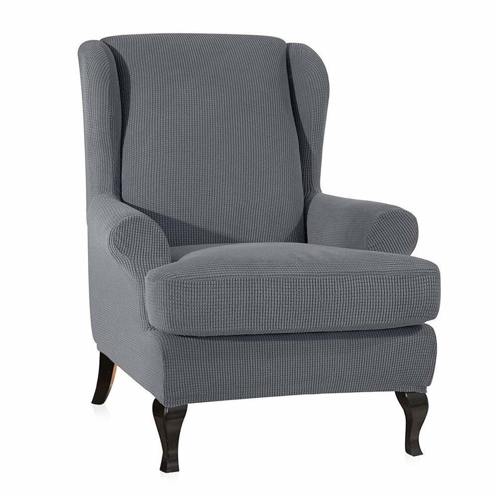 Enova Home Elegant Super Stretch Jacquard Spandex Fabric T-Cushion Wingback Chair Slipcover with Cushion Cover - N/A