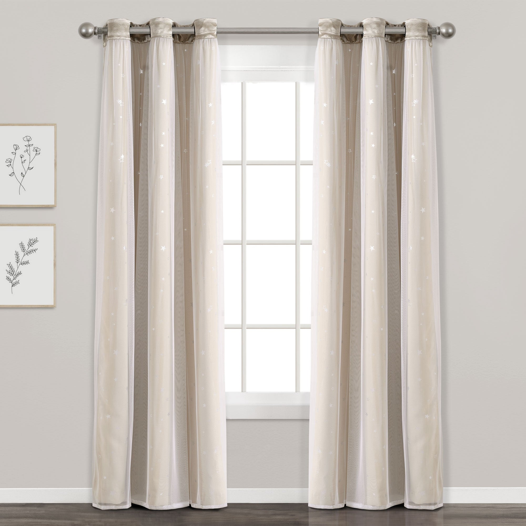 Lush Decor Star Sheer Insulated Grommet Blackout Window Curtain Panel Pair