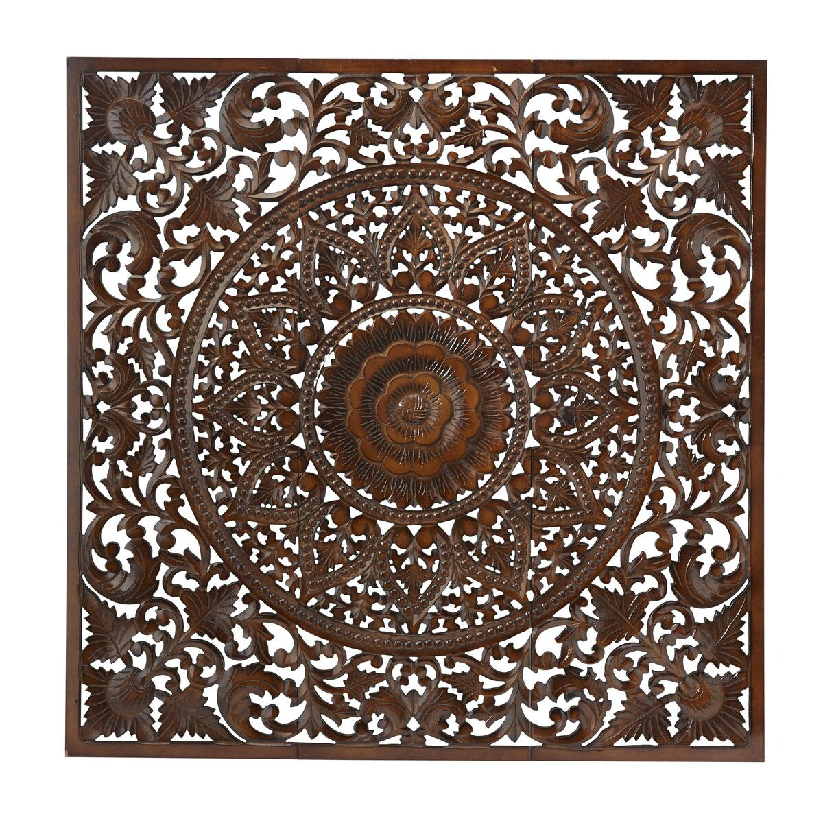 Wooden Floral Handmade Intricately Carved Home Wall Decor with Mandala Design - Set of 3 Brown - Roche River Decor