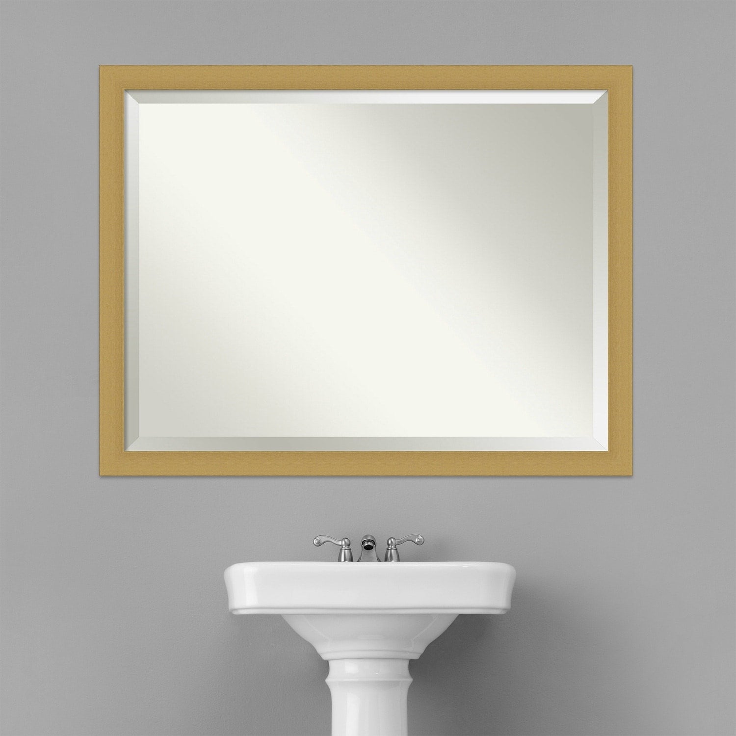 Beveled Bathroom Wall Mirror - Grace Brushed Narrow Frame