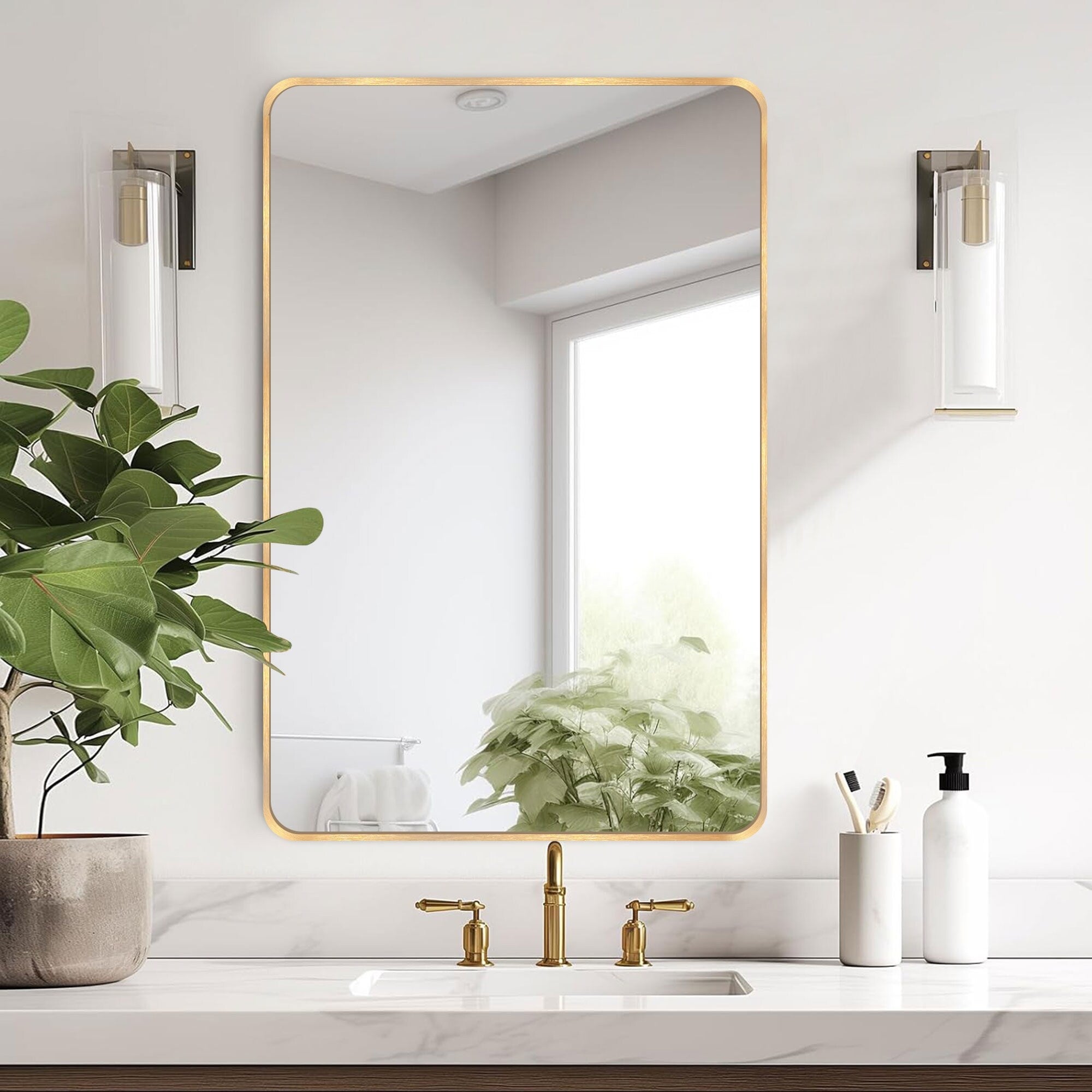 Wall Mount Bathroom Rectangle Vanity Mirror (Horizontal/Vertical)