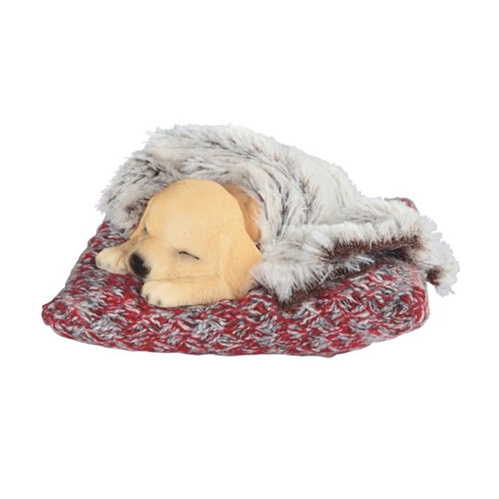 Q-Max 6.25W Puppy Labrador Dog Sleeping on Woven Pillow with Furry Blanket Figurine