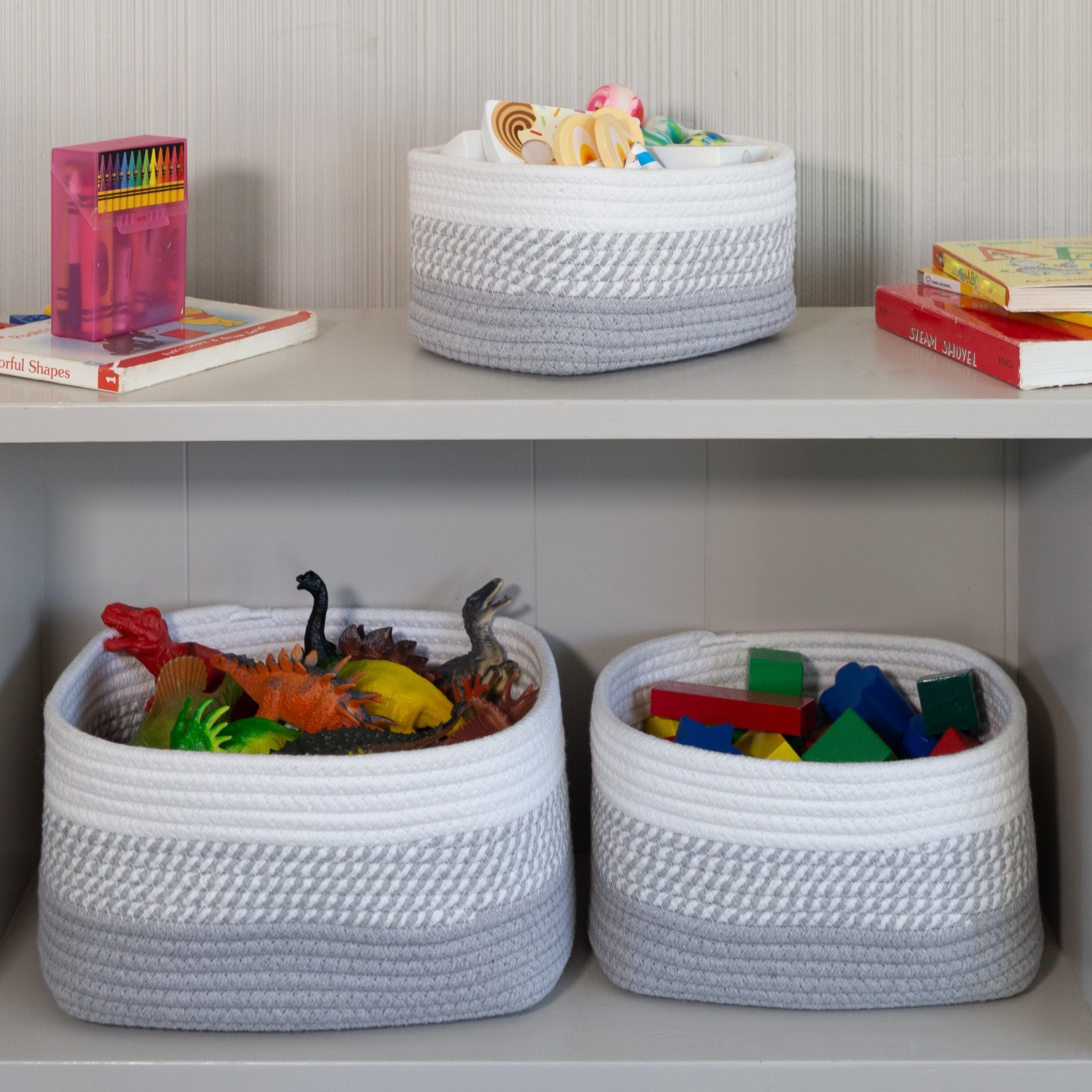 3-Piece Storage Basket Set - Small, Medium, and Large Rope Baskets by Home-Complete