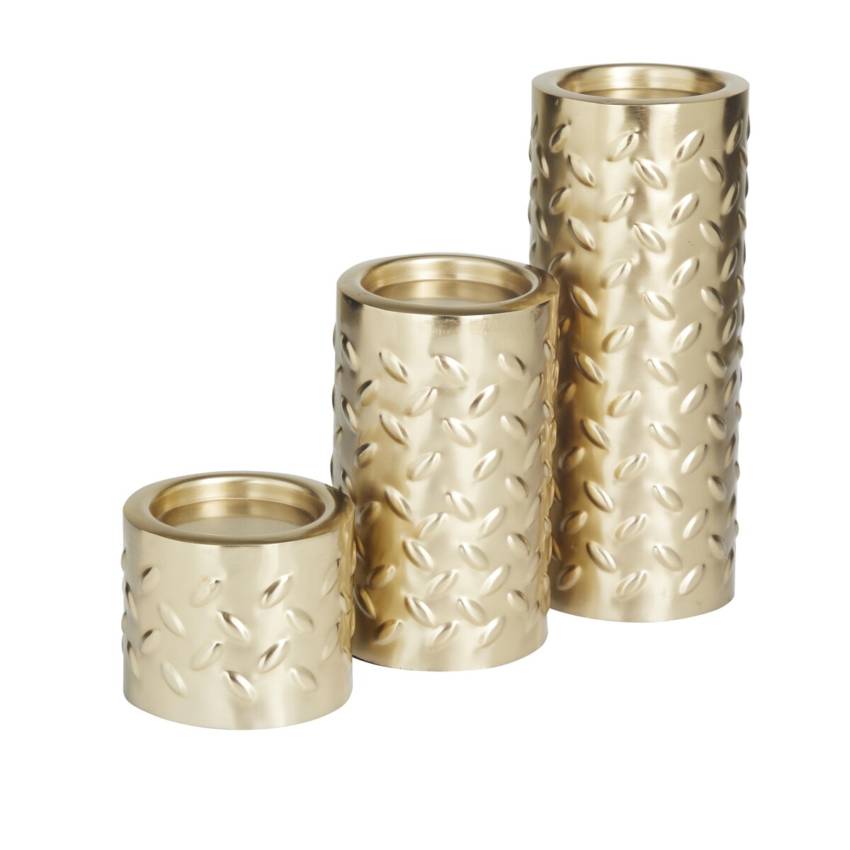 Metal Pillar Decorative Candle Holder with Studs - Set of 3 Silver or Gold - Roche River Decor